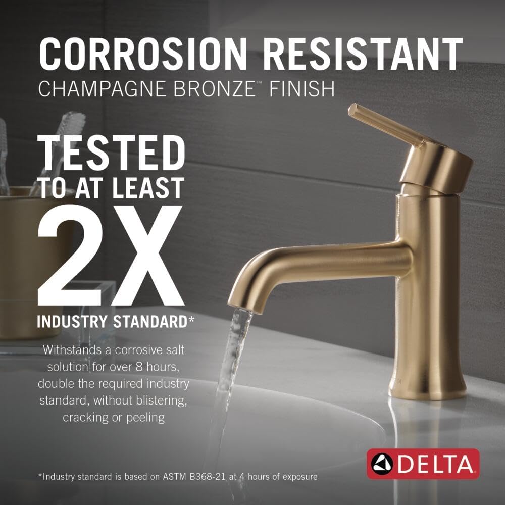 Delta Faucet Trinsic Single Hole Bathroom Faucet, Gold Bathroom Faucet, Single Handle Bathroom Faucet, Metal Drain Assembly, Champagne Bronze 559LF-CZMPU