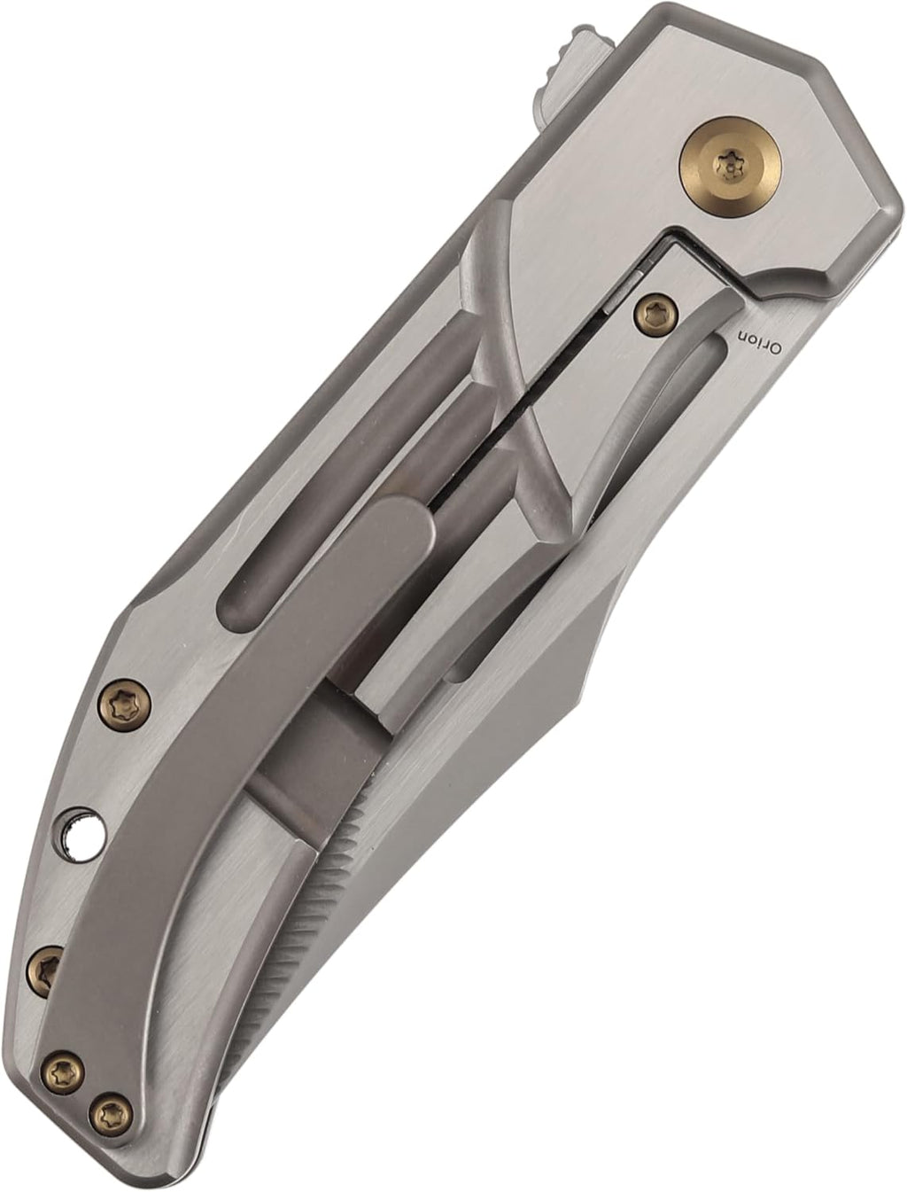 KANSEPT Orion Pocket Knife, 3.07' Machine Satin S35VN Blade with Blood Groove and Bronze Anodized Titanium Handle Both Crafted with CNC Milling, Flipper EDC Folding Knife for Camping, Hunting K1089B3