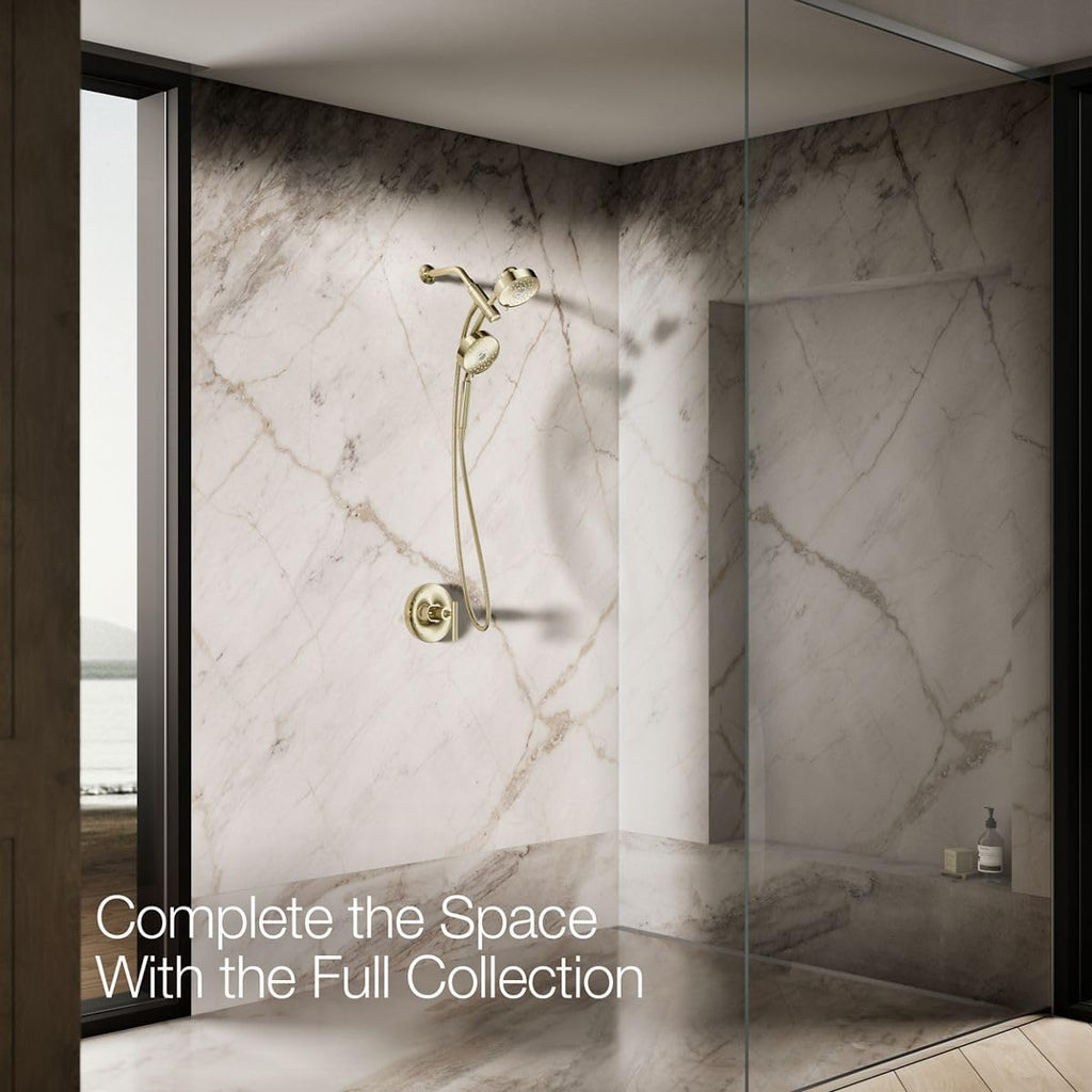 KOHLER 23219-AF Purist 2-in-1 Multi Function Shower Kit with SHOWERHEAD & HAND SHOWER with Full Coverage & Rotating Rail, Vibrant French Gold, 2.5 GPM
