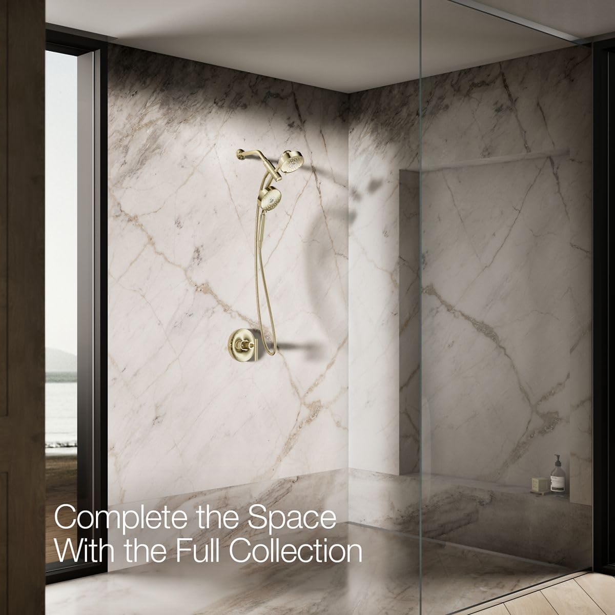 KOHLER 23219-AF Purist 2-in-1 Multi Function Shower Kit with SHOWERHEAD & HAND SHOWER with Full Coverage & Rotating Rail, Vibrant French Gold, 2.5 GPM