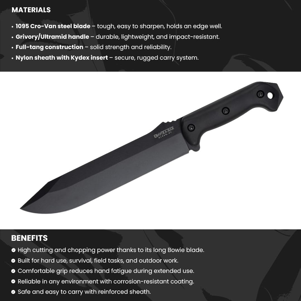 Ka-Bar Becker BK9 Combat Bowie Fixed Blade Knife, Black