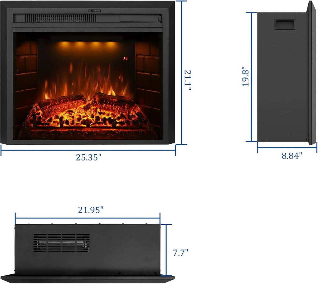 Electric Fireplace Insert 22' Wide, Wall Fireplace Electric with Remote Control, Realistic Log and Crackling Sound, Overheating Protection and Timer, 750/1500W Black