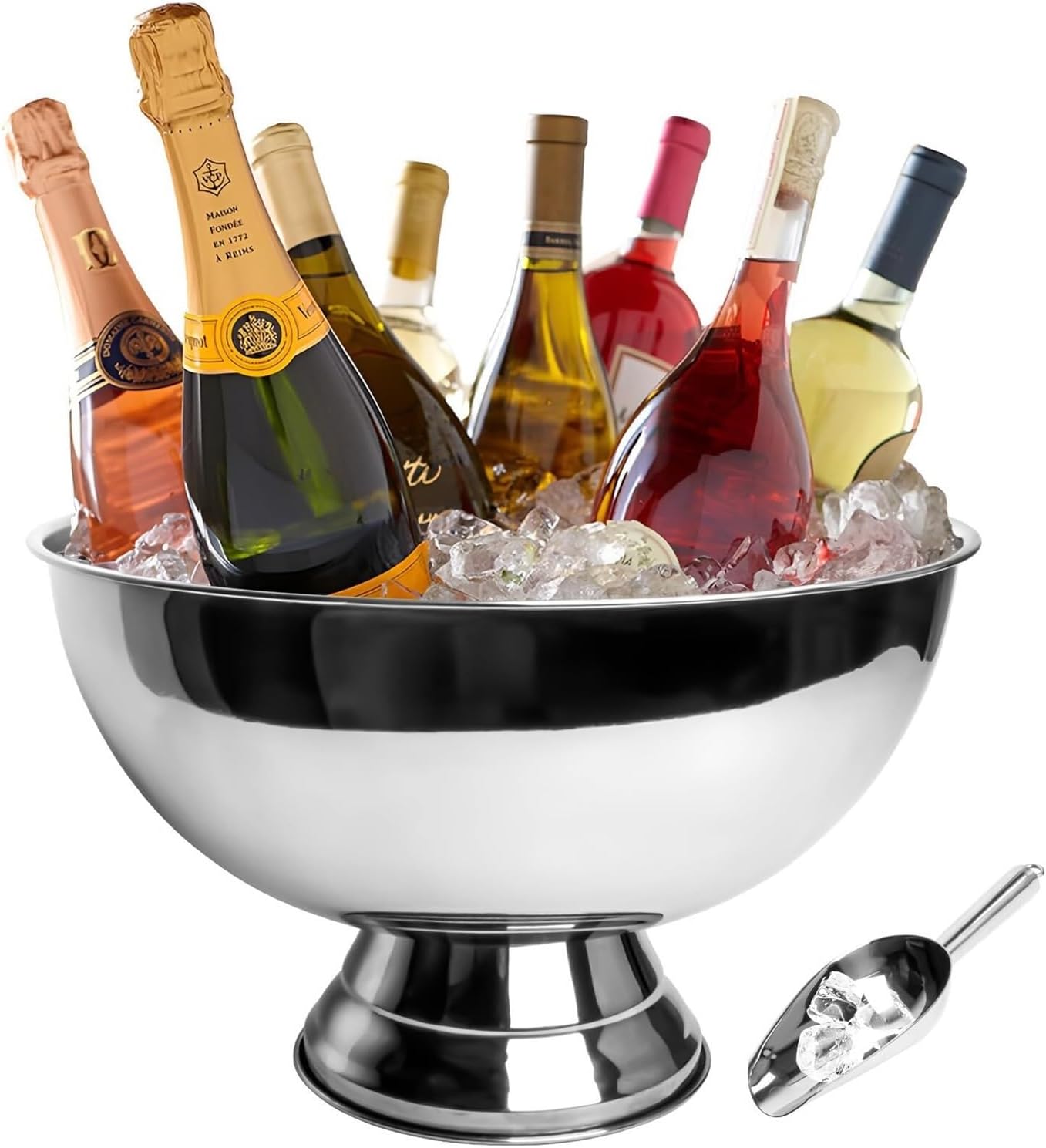 13.5L Stainless Steel Ice Bucket for Parties, Large Beverage Tub with Scoop, Insulated Drink Cooler for Weddings, Bars, and Outdoor Events