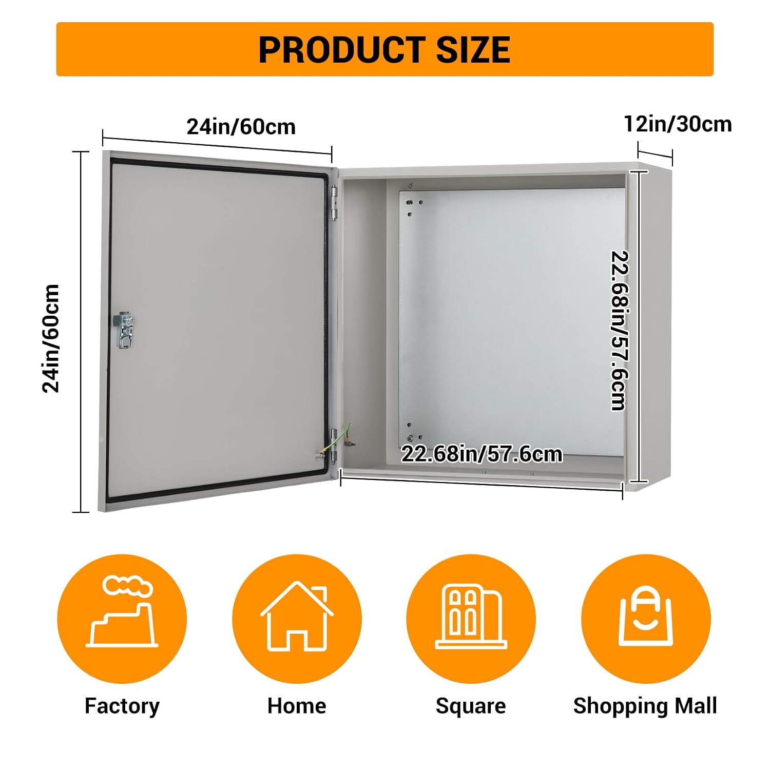 Outdoor Electric Meter Box 24 * 24 * 12inch, IP66 Waterproof Dustproof, NEMA 4X Enclosure Lockable Steel Junction Box with Mounting Plate and 2 Keys, Indoor & Outdoor Use