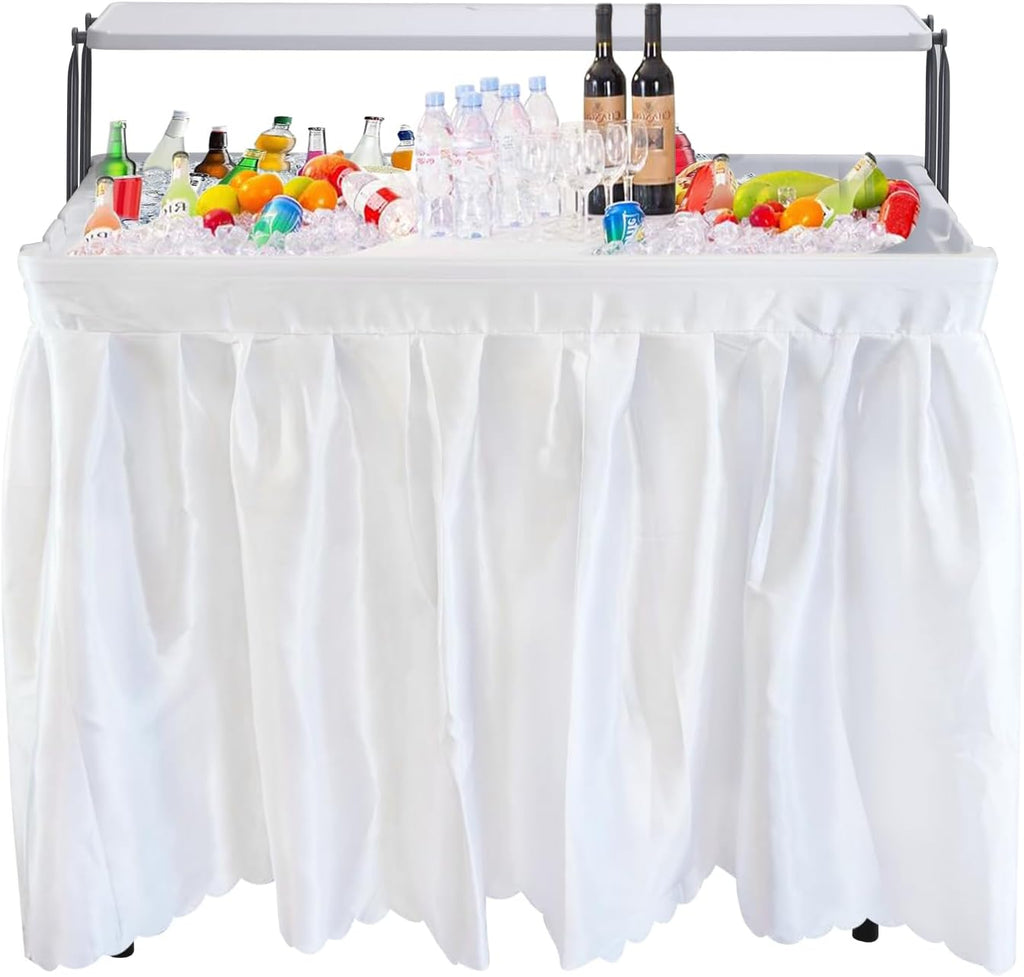Nice C 4 ft Folding Ice Cooler Table, Party Cooler, Grazing Table, Tables with Drain, Bar Cooler Tables, with Matching Skirt, Storage Shelf (White)