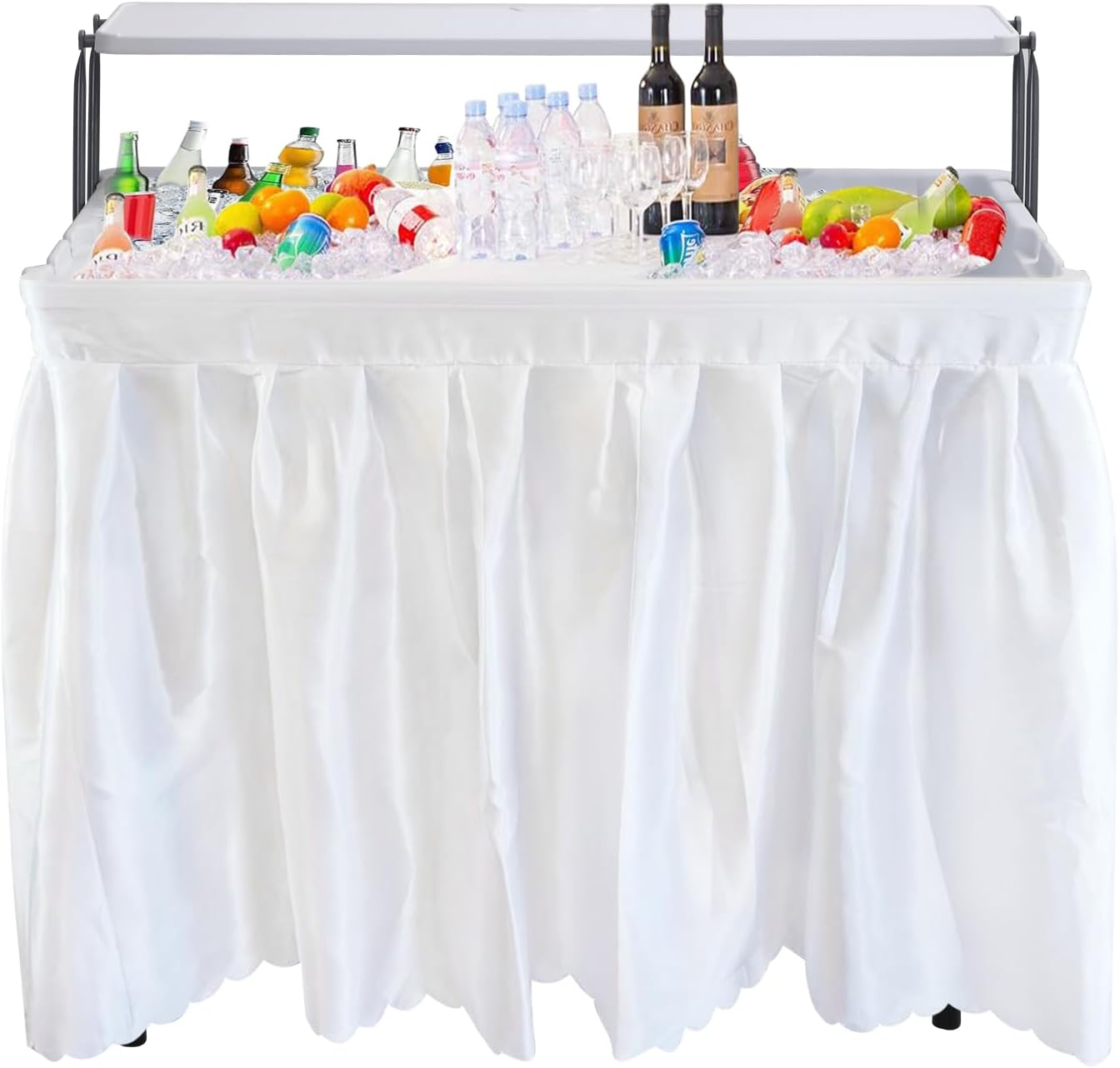 Nice C 4 ft Folding Ice Cooler Table, Party Cooler, Grazing Table, Tables with Drain, Bar Cooler Tables, with Matching Skirt, Storage Shelf (White)