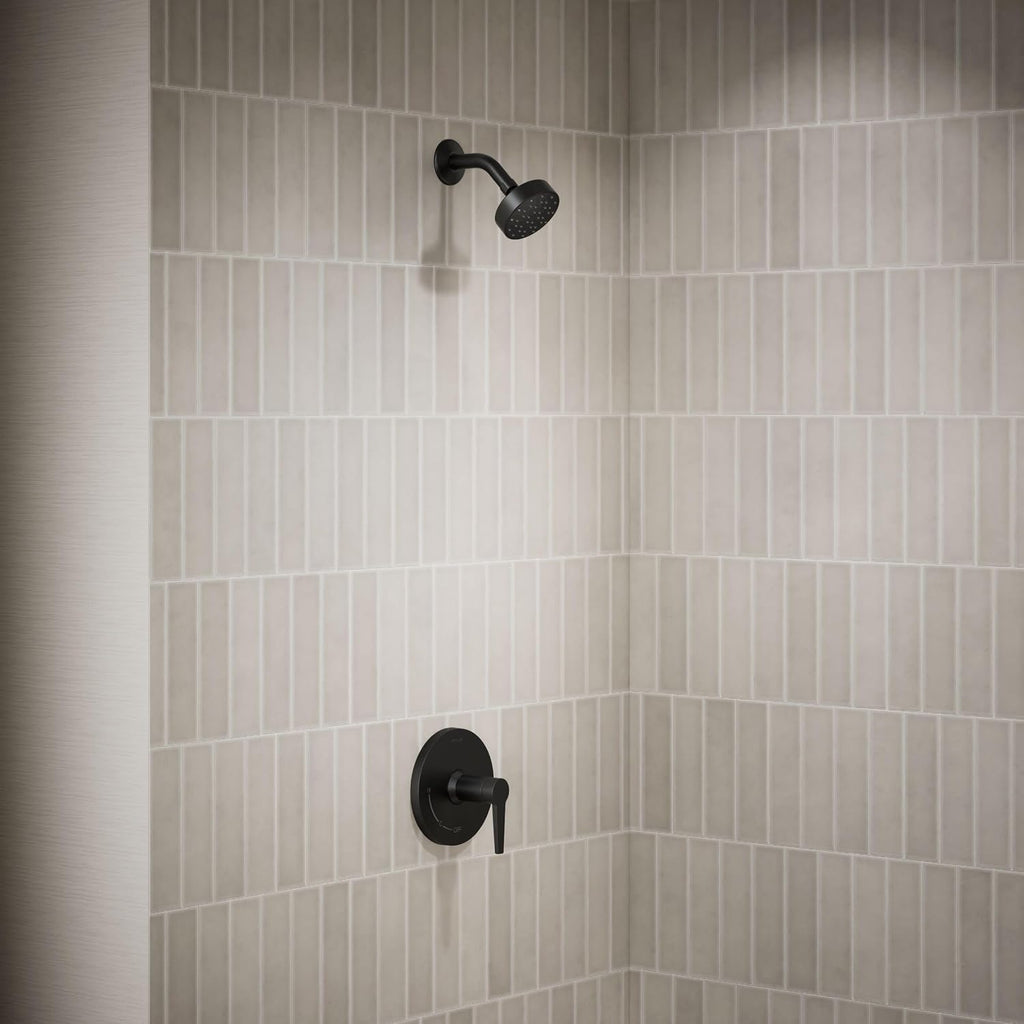 KOHLER TS97077-4G-BL Pitch Rite-Temp Shower Trim Kit, 1.75 GPM, Includes Faceplace with Handle, Showerhead, Shower Arm and Flange, Matte Black