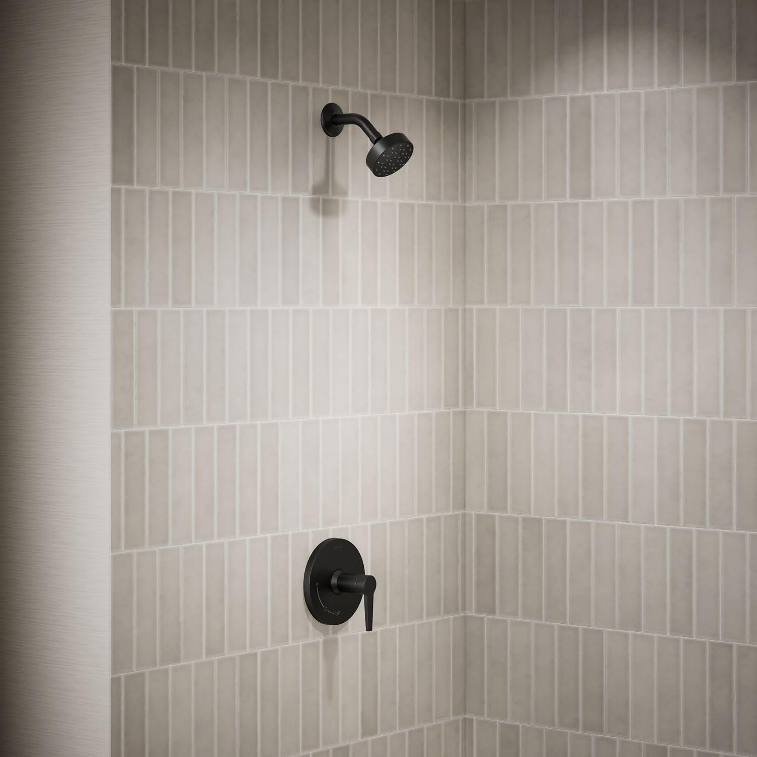 KOHLER TS97077-4G-BL Pitch Rite-Temp Shower Trim Kit, 1.75 GPM, Includes Faceplace with Handle, Showerhead, Shower Arm and Flange, Matte Black