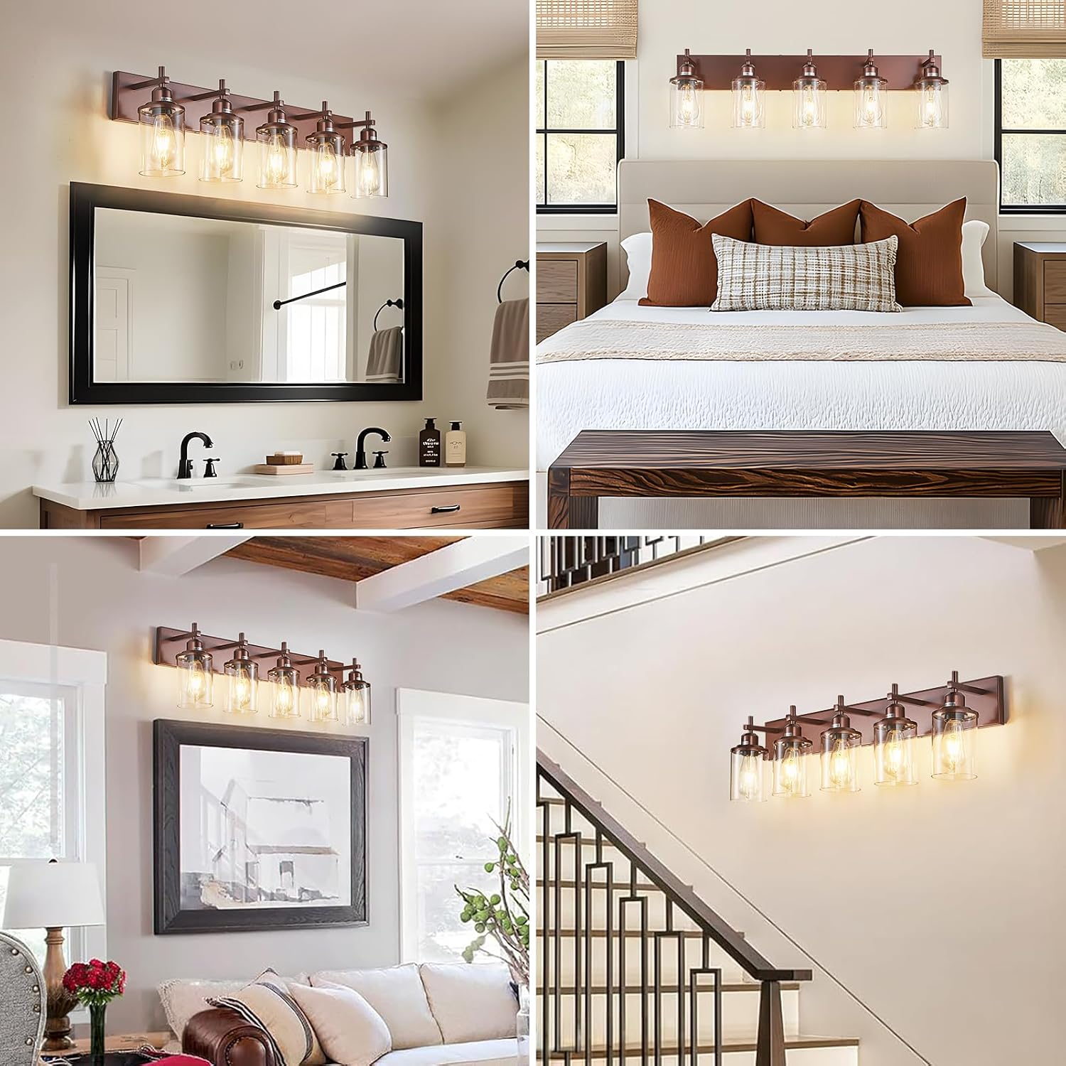 Lanhall 5-Light Bronze Bathroom Light Fixtures Over Mirror,Modern Bathroom Vanity Light with Clear Glass Shade, Wall Sconce for Bathroom Hallway Cabinet Bedroom Kitchen Living Room Foyer E26 Base