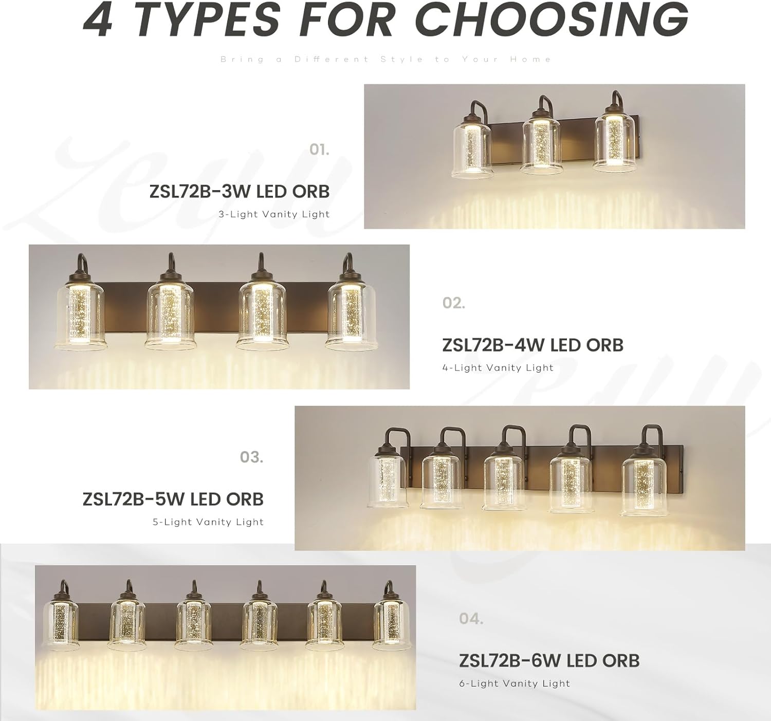 zeyu 40W 6 Light Bathroom Light Fixtures, 44 Inch LED Vanity Wall Light with 5 Color Modes, Oil Rubbed Bronze Finish with Crystal Bubble and Clear Glass, ZSL72B-6W LED ORB
