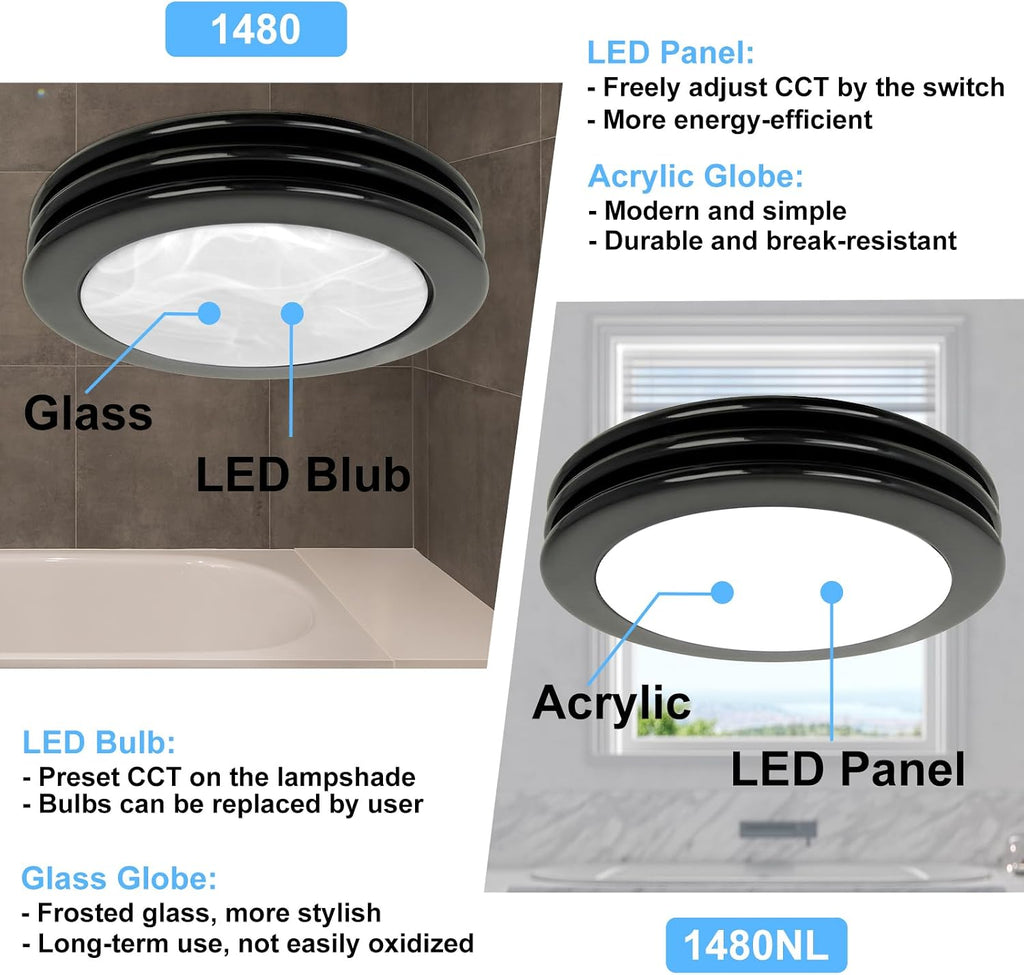 Akicon Bathroom Exhaust Fan with Light, 80 CFM 2 Sones Round Bathroom Fan Light Combo, Dimmable 3CCT LED with Acrylic Cover for Medium Room (Oil Rubbed Bronze)
