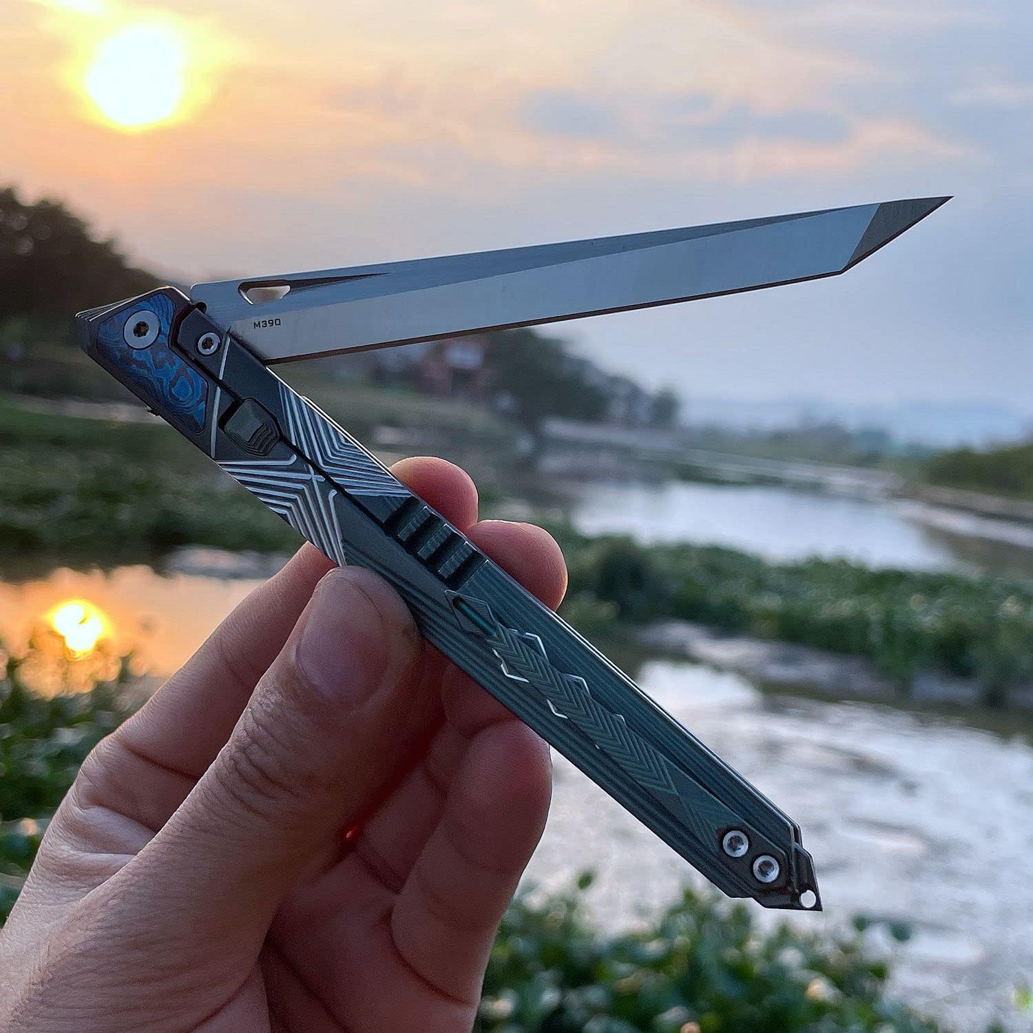 Gentleman's Front Flipper Folding Knife, M390 Steel Blade Pocket Knife with TC4 Titanium Handle, EDC Utility Knife for Men, Lightweight Pen Knife with Pocket Clip for Outdoor Camping Work