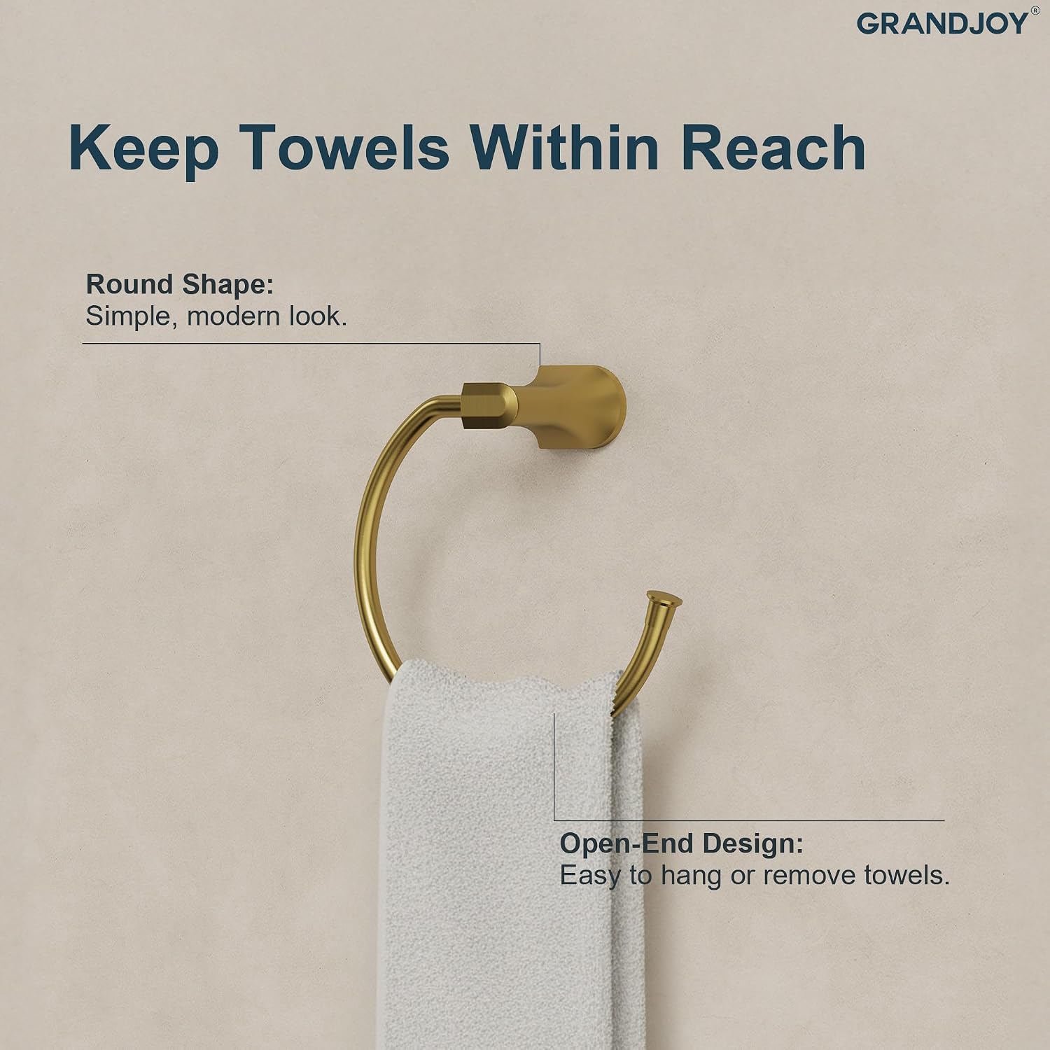 4-Piece Brushed Gold Bathroom Hardware Set, 304 Stainless Steel Rustproof Wall Mounted, 24 Inch Double Towel Rack, Towel Ring, Robe Hook, Toilet Paper Holder