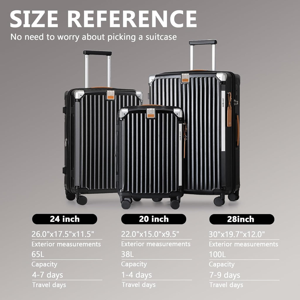 Joyway 3 Piece Set Hardside Expandable Luggage with USB Charging Port and Cup Holder, TSA Lock Spinner Wheels Suitcase for International Travel, Lightweight Carry On Checked Baggage, Black