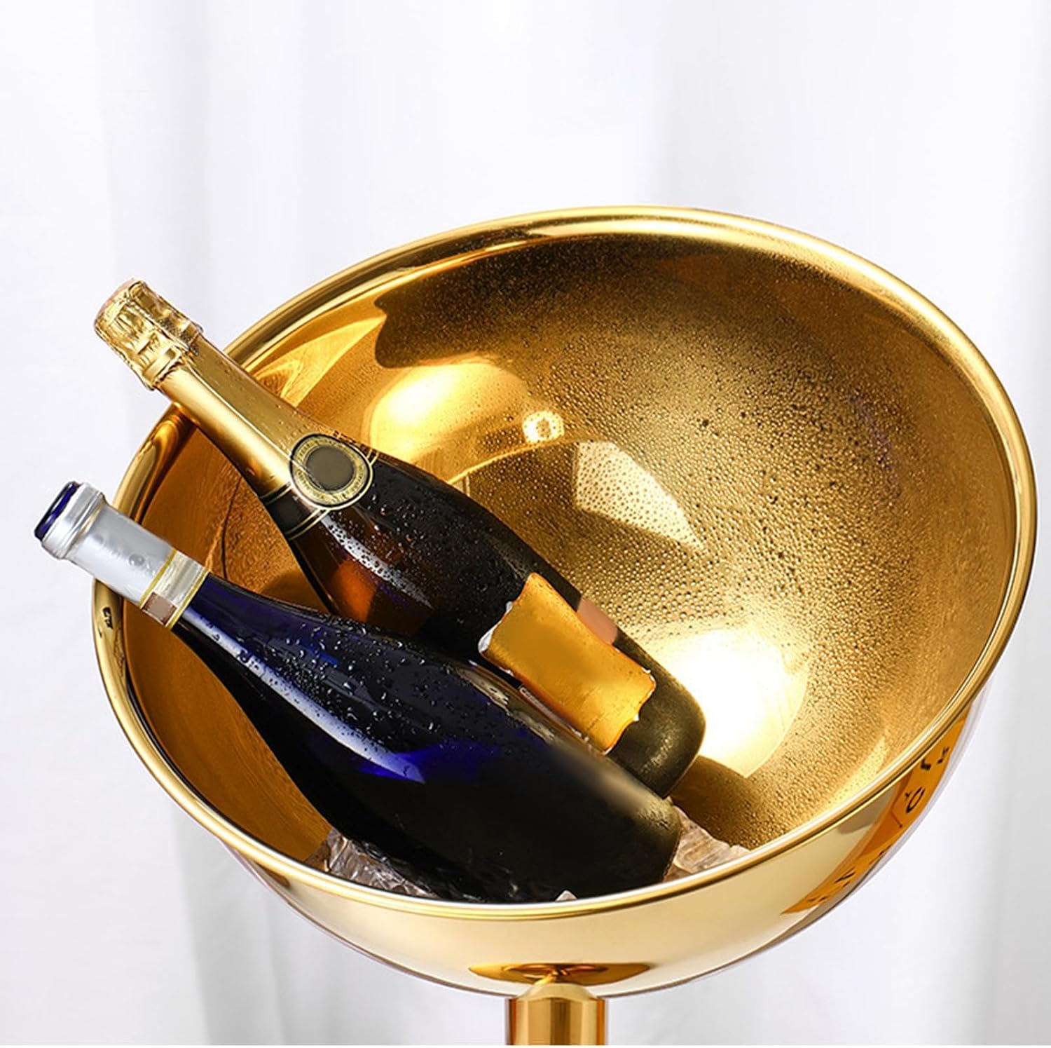 Vaveren Champagne Ice Bucket Wine Bucket on Stands Easy to Clean and Move Ice Bucket with Stand Standing Ice Bucket for BBQ KTV, Gold