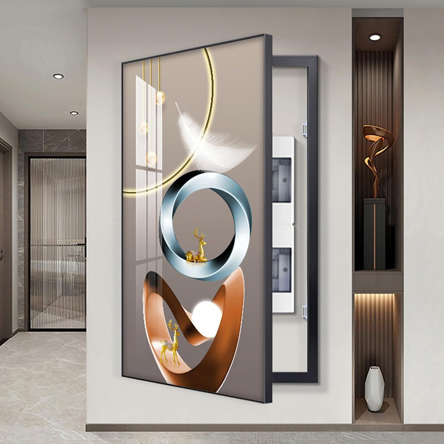 Fuse Box Cover Cabinet, Hide Electrical Panel Decoration, Cover Decorative Creative Switch Box Electric, Various Styles Available(Black1,60 * 120cm/23.6 * 47.2in)