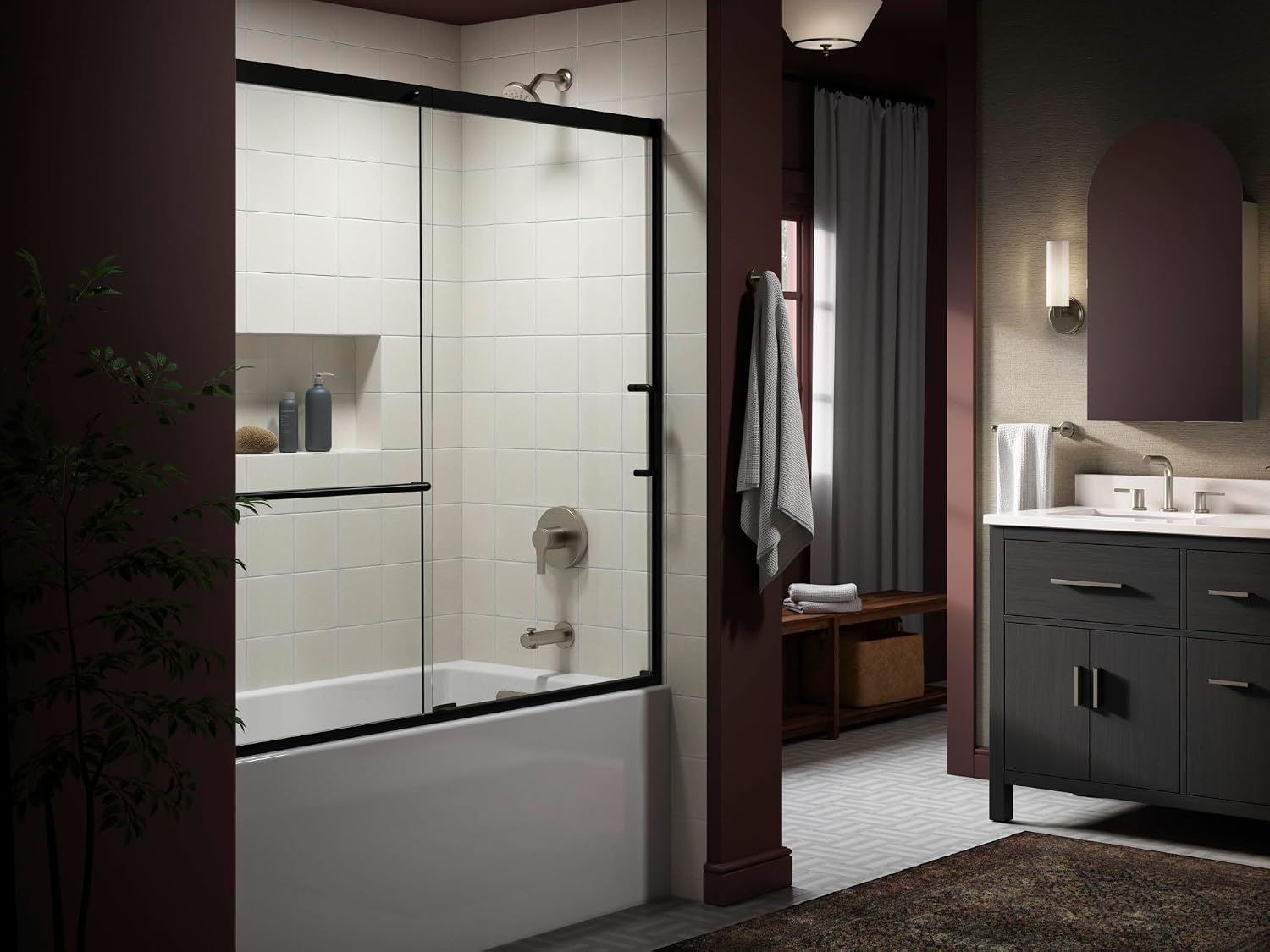 KOHLER TLS35322-4-BN, Elate Rite-Temp Bath and Shower Trim Kit with Push-Button Diverter, Vibrant Brushed Nickel, Stylish Bathroom Accessory, Corrosion-Resistant (Without Showerhead)
