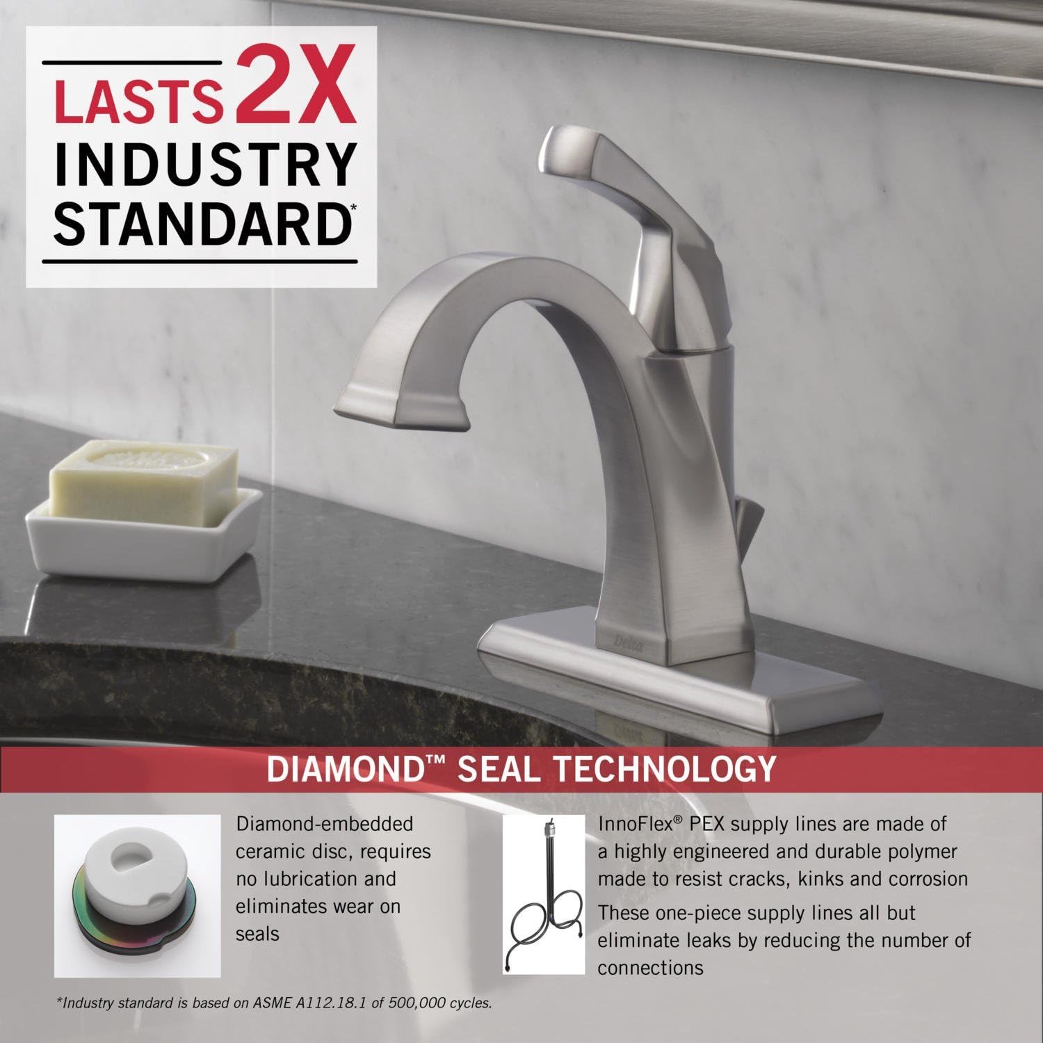 Delta Faucet Dryden Single Hole Bathroom Faucet Brushed Nickel, Single Handle Bathroom Faucet, Diamond Seal Technology, Metal Drain Assembly, Stainless 551-SS-DST