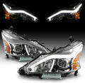 AmeriLite for 2013-2015 Nissan Altima 4 Door Sedan LED Tube Chrome Square Projector Headlights Set - Passenger and Driver Side
