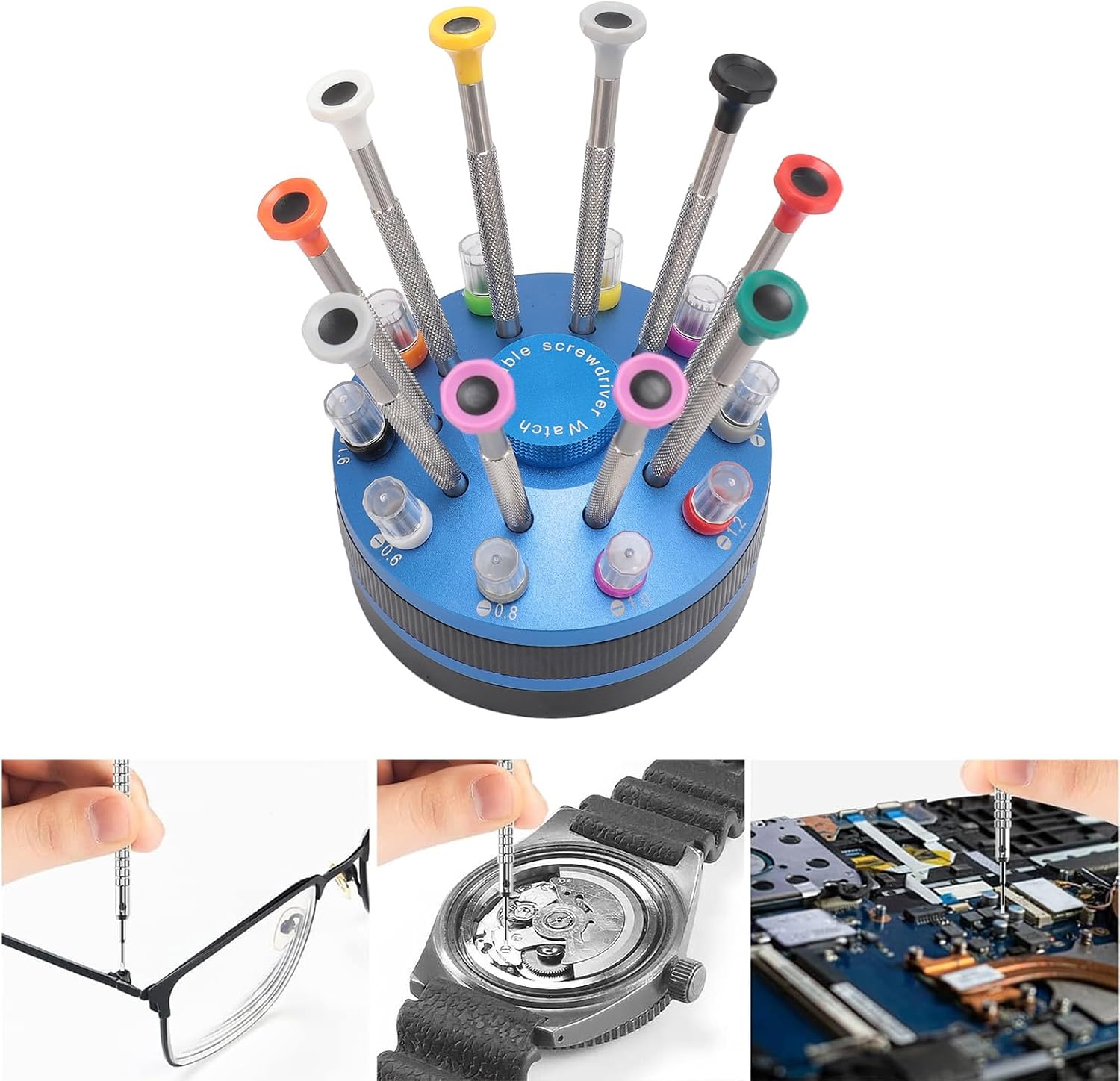10pcs Watchmaker Screwdriver Set with 20 Extra Replace Heads, Precision Screwdriver Kit for Jewelers, Different Sizes Flat and Cross Heads for Watch Repair, Eyeglasses, Jewelry Mak (Blue)