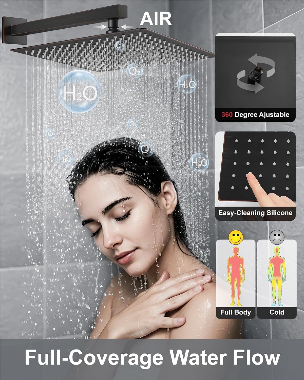 Aolemi Shower Faucet Set, High Pressure Shower System with 2-in-1 Handheld Sprayer, Wall Mount Fixture Combo with Rough-in Valve, 16 Inch Shower Head, Oil Rubbed Bronze