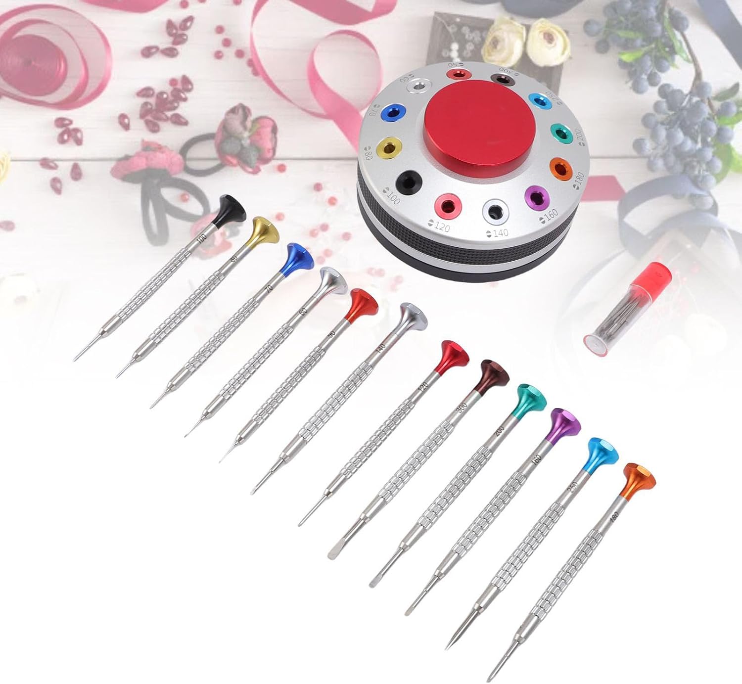 12PCS Watchmakers Screw Driver Set with on Rotating Stand & Stainless Steel Flat PH Head, Accurate Suitable for Watch Repair Eyewear Jewelry