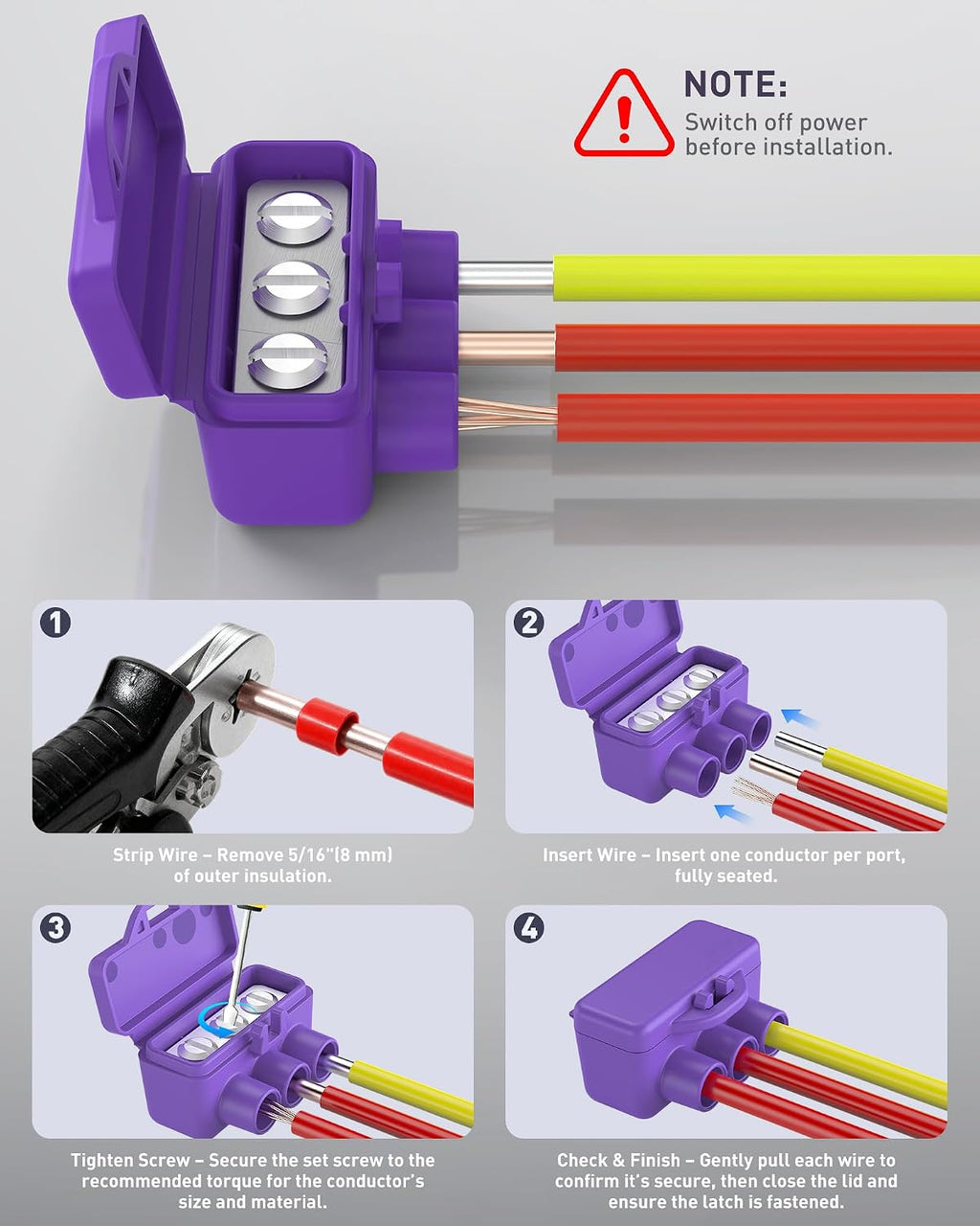 3-Port Aluminum-to-Copper Wire Connectors, 25 Pack Screw Terminal Electrical Wire Connectors, Pre-Filled with Oxide Inhibitor for Solid & Stranded Wires, Residential & Industrial Wiring