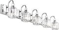 Ralbay Modern LED Crystal Bathroom Vanity Lights 5-Lights Stainless Steel Crystal Vanity Lights Over Mirror Modern Crystal Bathroom Vanity Lighting Fixtures