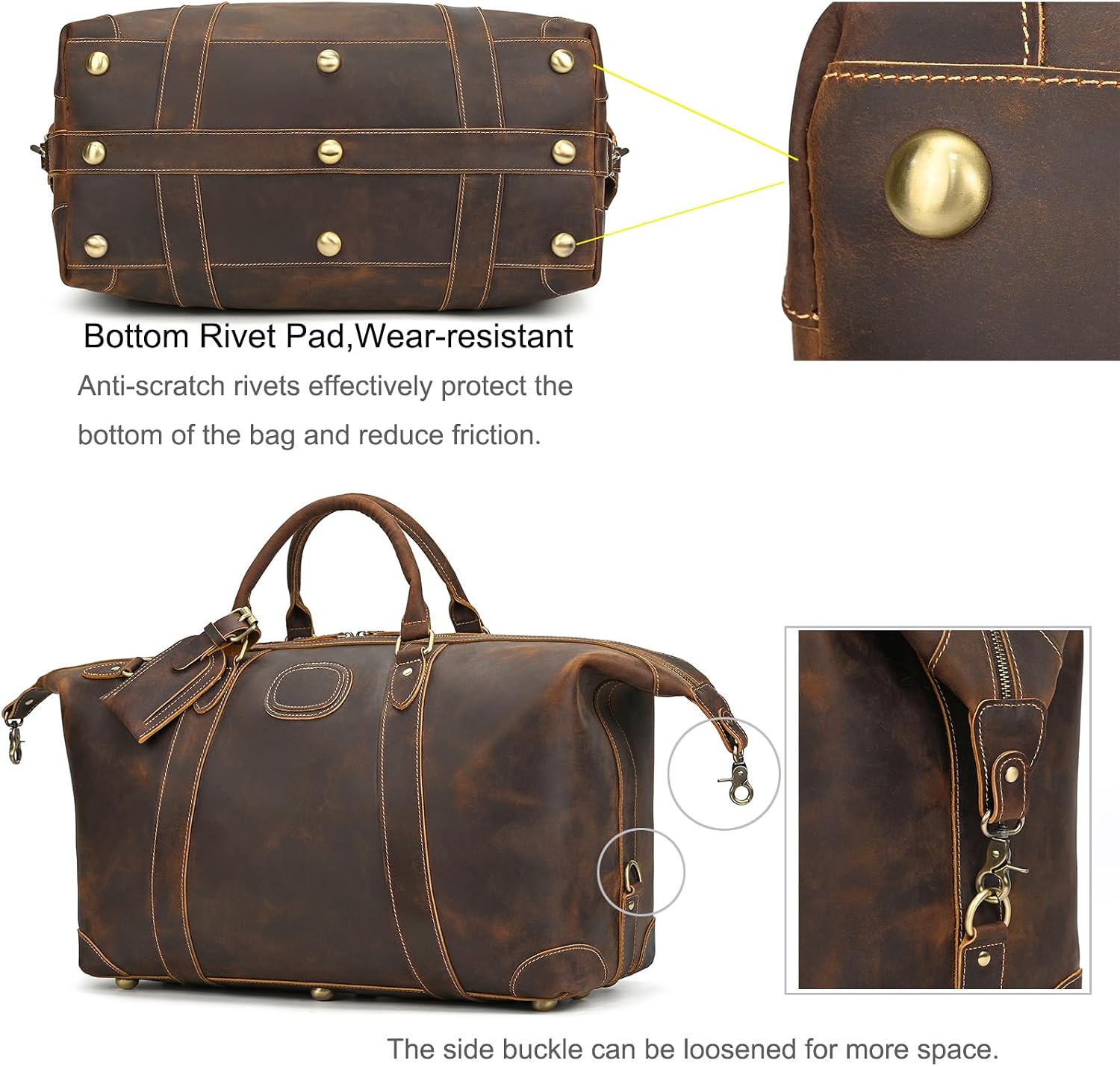 LUUFAN Full-grain Genuine Leather Travel Bag Large Capacity Luggage Duffel Bag for Men Shoulder Handbag Holiday Business Trip Bag, Brown