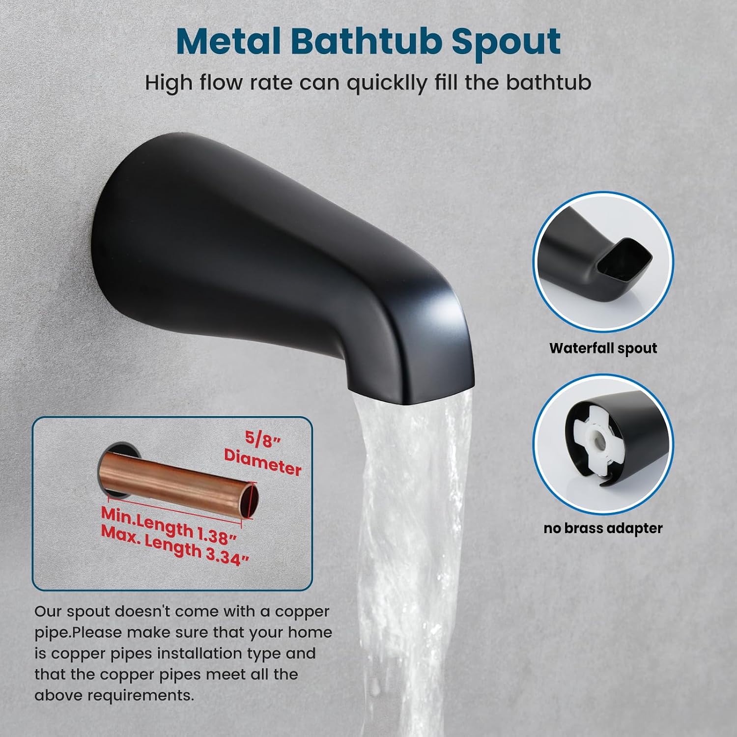 gotonovo 3 Handle Tub Shower Faucet Set, Tub and Shower Faucet Combo,Bathtub Faucet Set with 6 Settings Shower Head and Waterfall Tub Spout, Tub and Shower Trim Kit, Tub Shower Fixture Matte Black