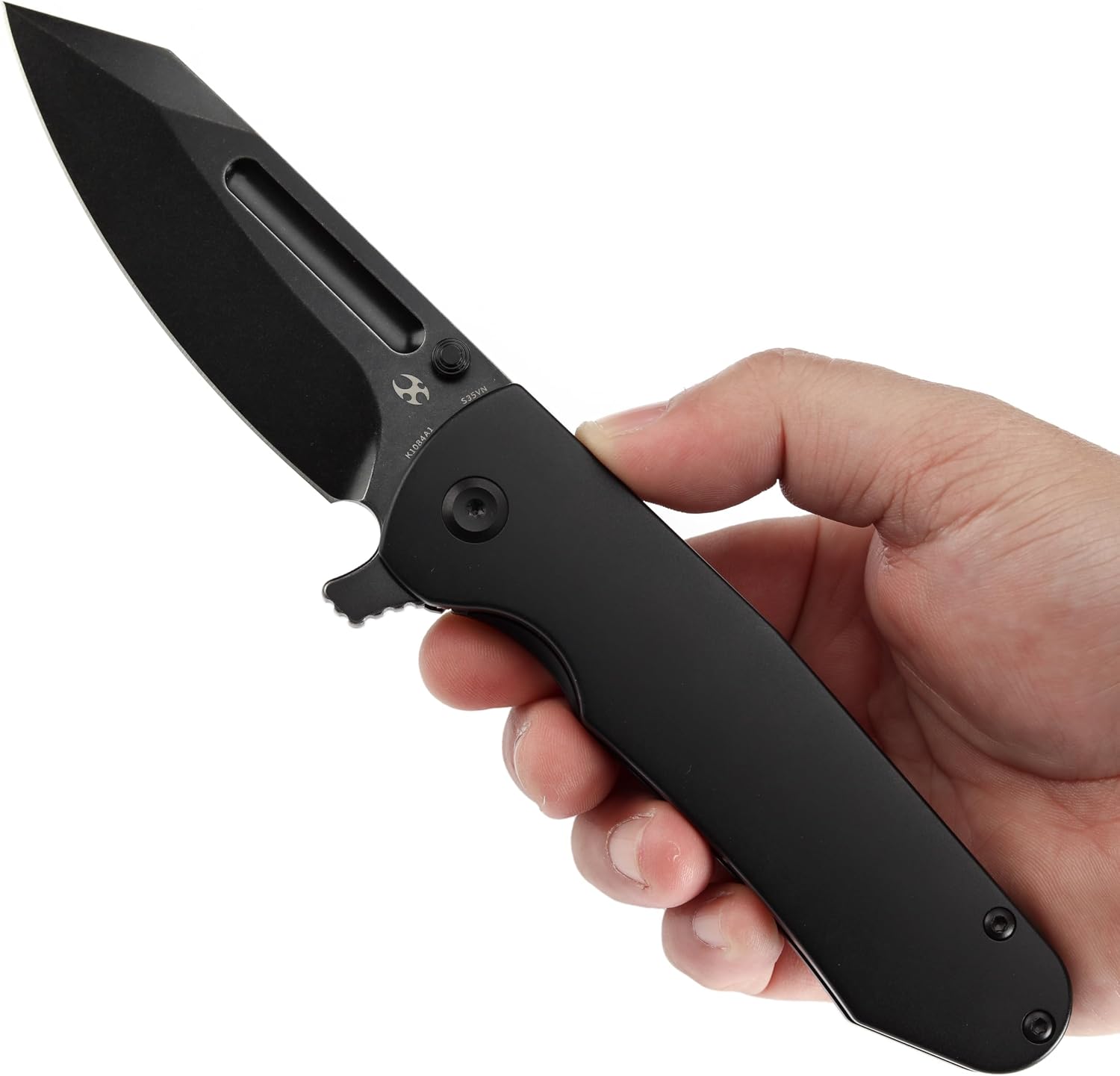 KANSEPT Superhawk Pocket Knives, 3.89''Blackwash CPM S35VN Steel Sharp Blade, Black Anodized Titanium Handle, Thumb Stud for Edc and Outdoor, 9.03'' Camping Folding Hiking Knive K1084A1