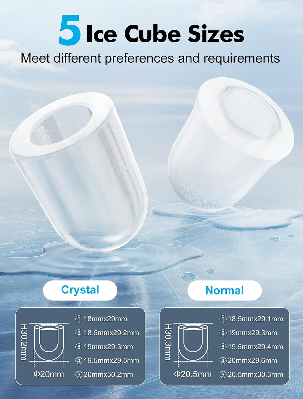 Ice Maker Countertop, Portable Ice Machine with Carry Handle, Self-Cleaning Ice Makers with Basket and Scoop, 9 Ice Cubes in 6 Mins, 26 lbs per Day, 5 Sizes of Bullet Ice for Home Party Camping RV