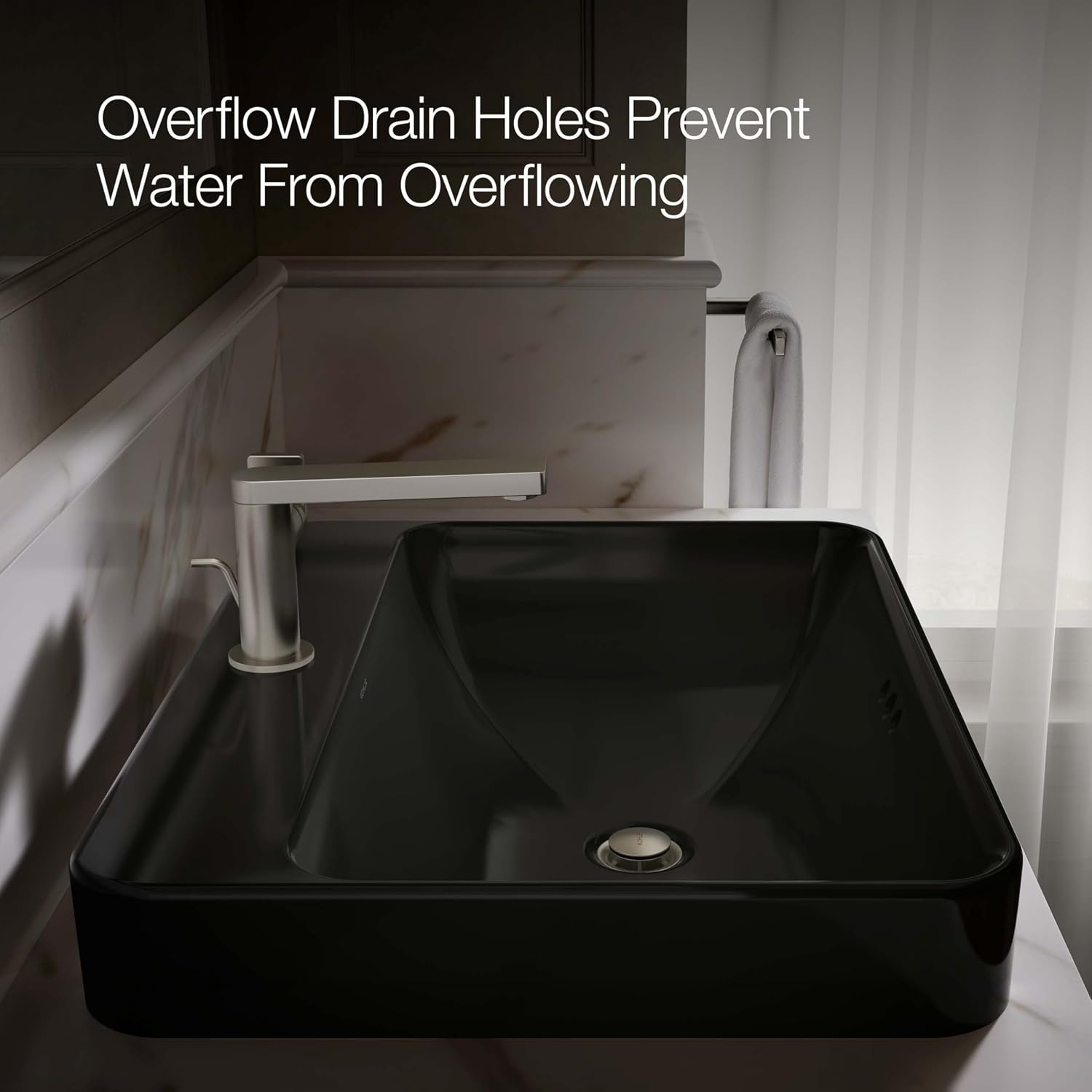 KOHLER K-2660-1-7 Vox Rectangle Vessel Above-Counter Bathroom Sink with Single Faucet Hole, Black Black