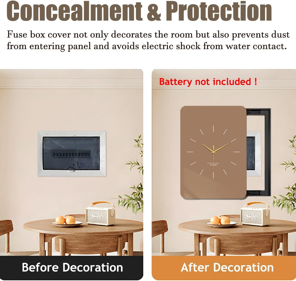Electrical Panel Cover Vertical Analog Clock Electrical Panel Cover, Stylish Breaker Box Cover for Office/Restaurant/Bedroom/Room Decor, Fuse Box Protective Cover(E,WXH-45 x 55CM-17.7x21.7)