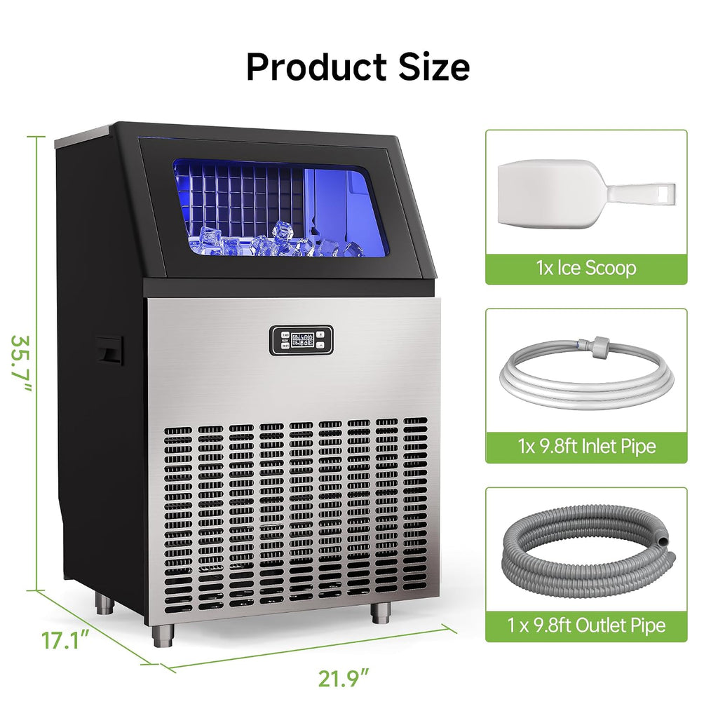 Real Relax Commercial Ice Machine, 270LBS/24H ETL Approval Under Counter Ice Maker Machine, 48LBS Ice Storage Capacity, Auto Self-Cleaning, LCD Display, with Ice Scoop for Party Bars