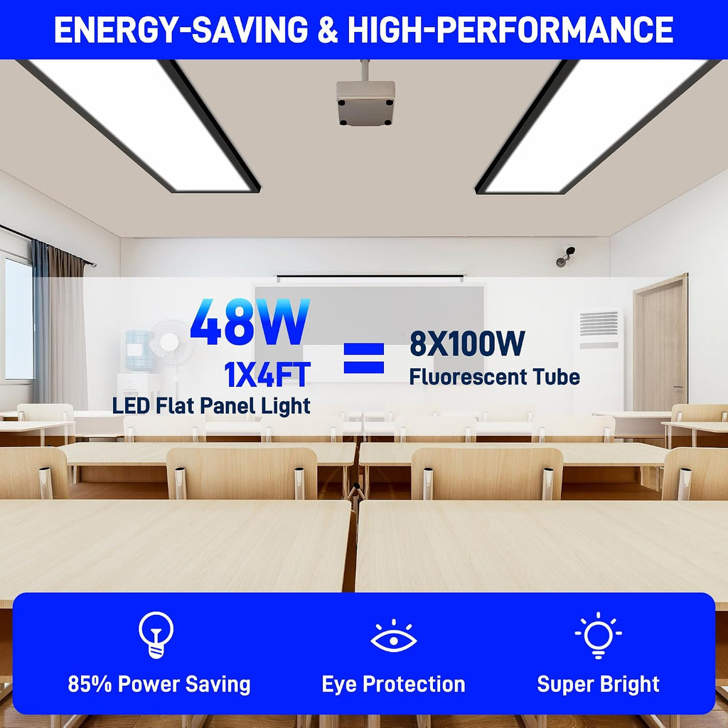 hykolity 1x4 FT LED Flat Panel Light,4800lm 48W Dimmable Edge-Lit Ceiling Lighting Fixture. 3000K/4000K/5000K Built-in Driver Surface Flush Mount Lights for Kitchen Garage,2 Pack