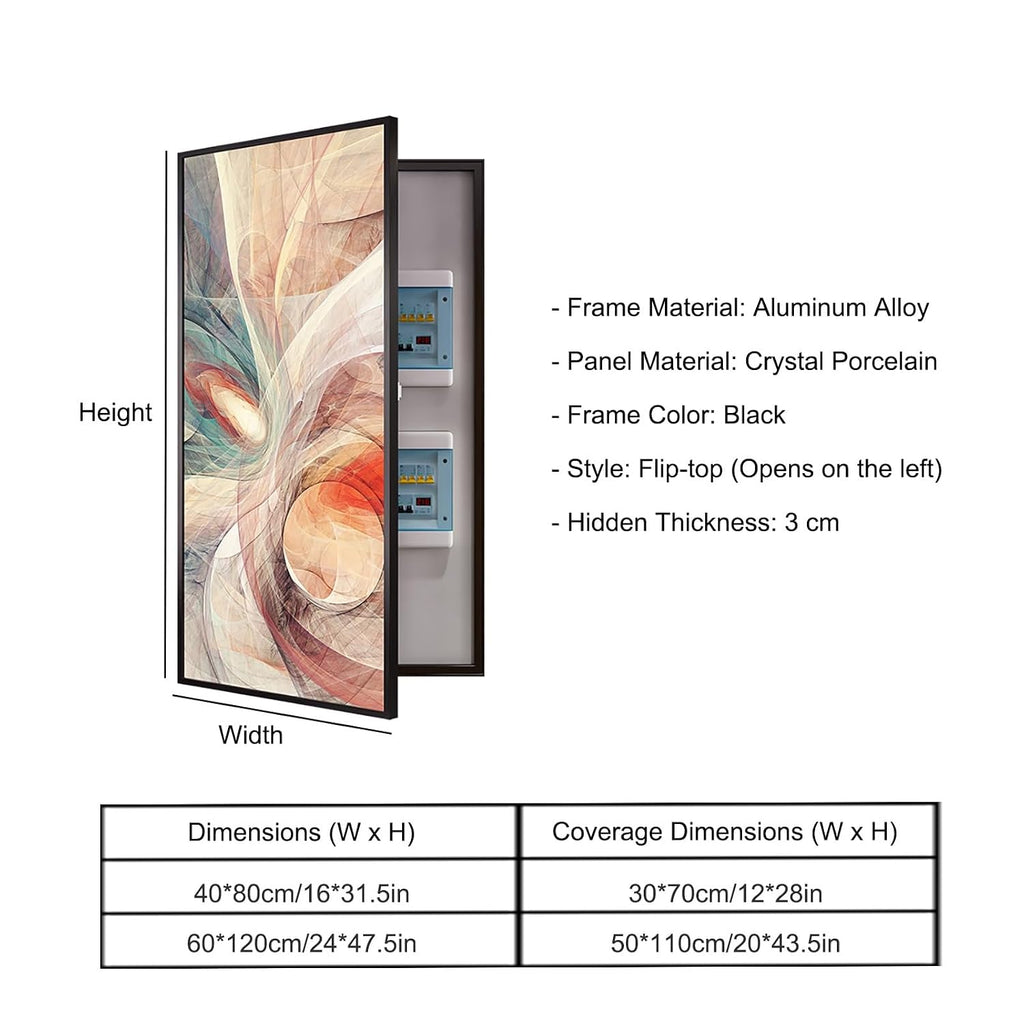 Decorative Fuse Box Covers, Hide Electrical Panel Meter Breaker Wall Mounted Cover, Electric Meter Box Decorative Painting, for Living Room Home Office(Black 1,60 * 120cm/24 * 47.5in)
