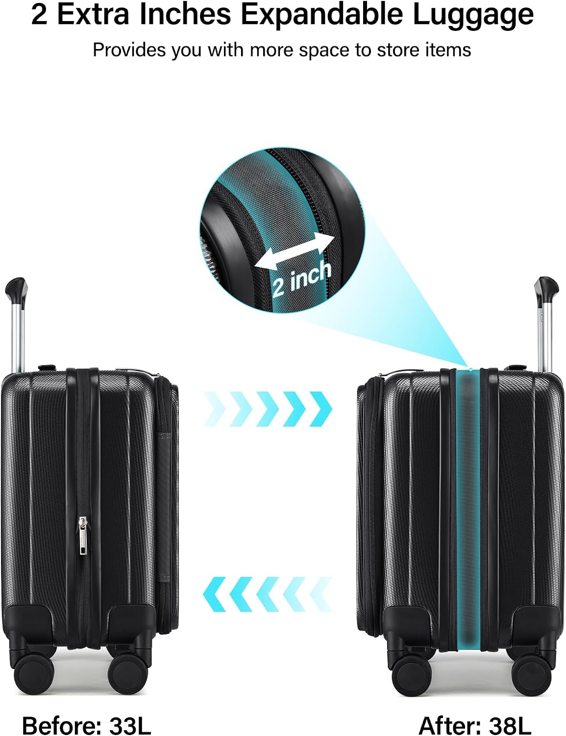 Hanke Top Opening Carry-On - Expandable 16 Inch Airline Approved Spinner | Easy-access top opening,360° spinner wheels,lightweight expandable hardshell, fits overhead bins,for overnight business trips