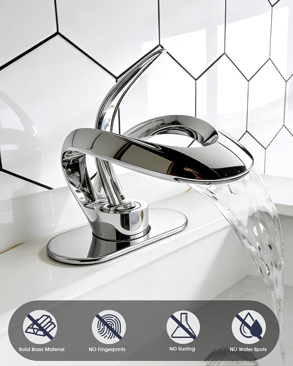 Elegant Bathroom Sink Faucet Single Hole,AUU Waterfall Chrome Vanity Sink Faucet Solid Brass,Single Handle Lavatory Basin Tap with Pop Up Drian Supply Line (Chrome, Short)