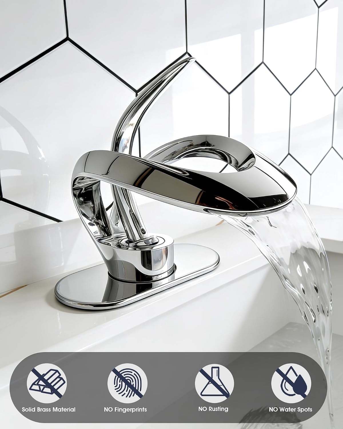 Elegant Bathroom Sink Faucet Single Hole,AUU Waterfall Chrome Vanity Sink Faucet Solid Brass,Single Handle Lavatory Basin Tap with Pop Up Drian Supply Line (Chrome, Short)