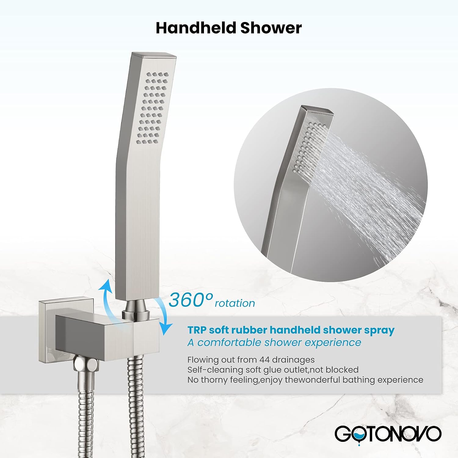 gotonovo Rainfall Tub Shower Faucet Set Bathroom Shower System with Tub Spout Wall Mount Square High Pressure Shower Fixtures with Handheld Sprayer Rough-In Valve 12'' Shower Head,Brushed Nickel