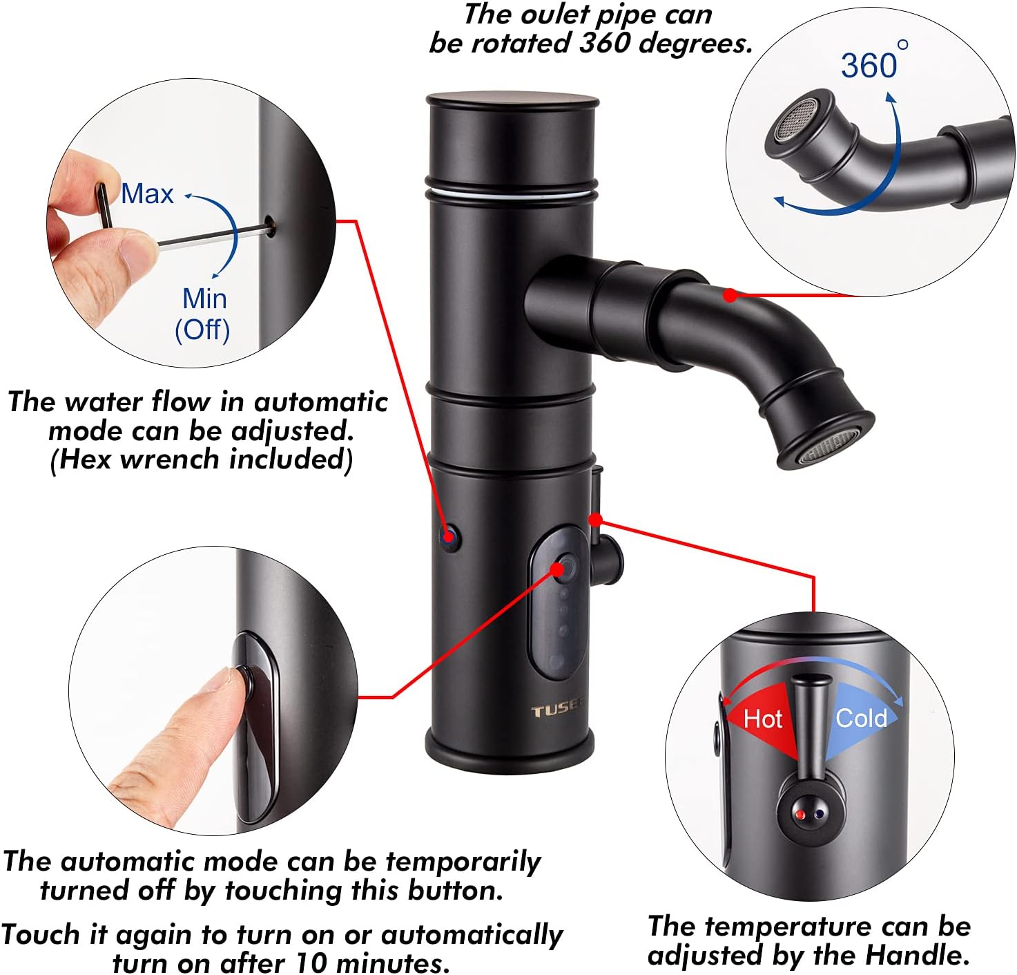 Black Bathroom Faucet, Matte Black Bathroom Sink Faucet, TS-5501M