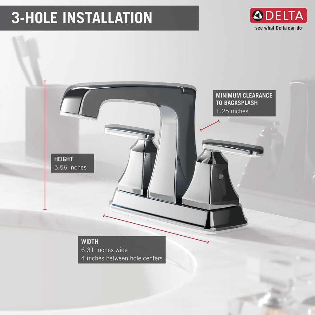 Delta Faucet Ashlyn Centerset Bathroom Faucet, Chrome Bathroom Sink Faucet, 2 Handle Bathroom Faucet, Diamond Seal Technology, Metal Drain Assembly, Chrome 2564-MPU-DST