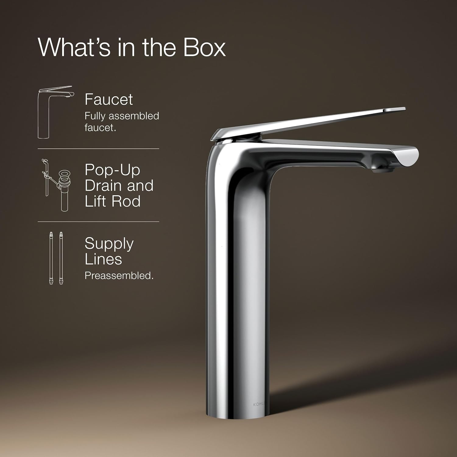 Kohler 97347-4-CP Avid® Tall Single-Handle Bathroom Sink Faucet, 1.2 gpm, Polished Chrome