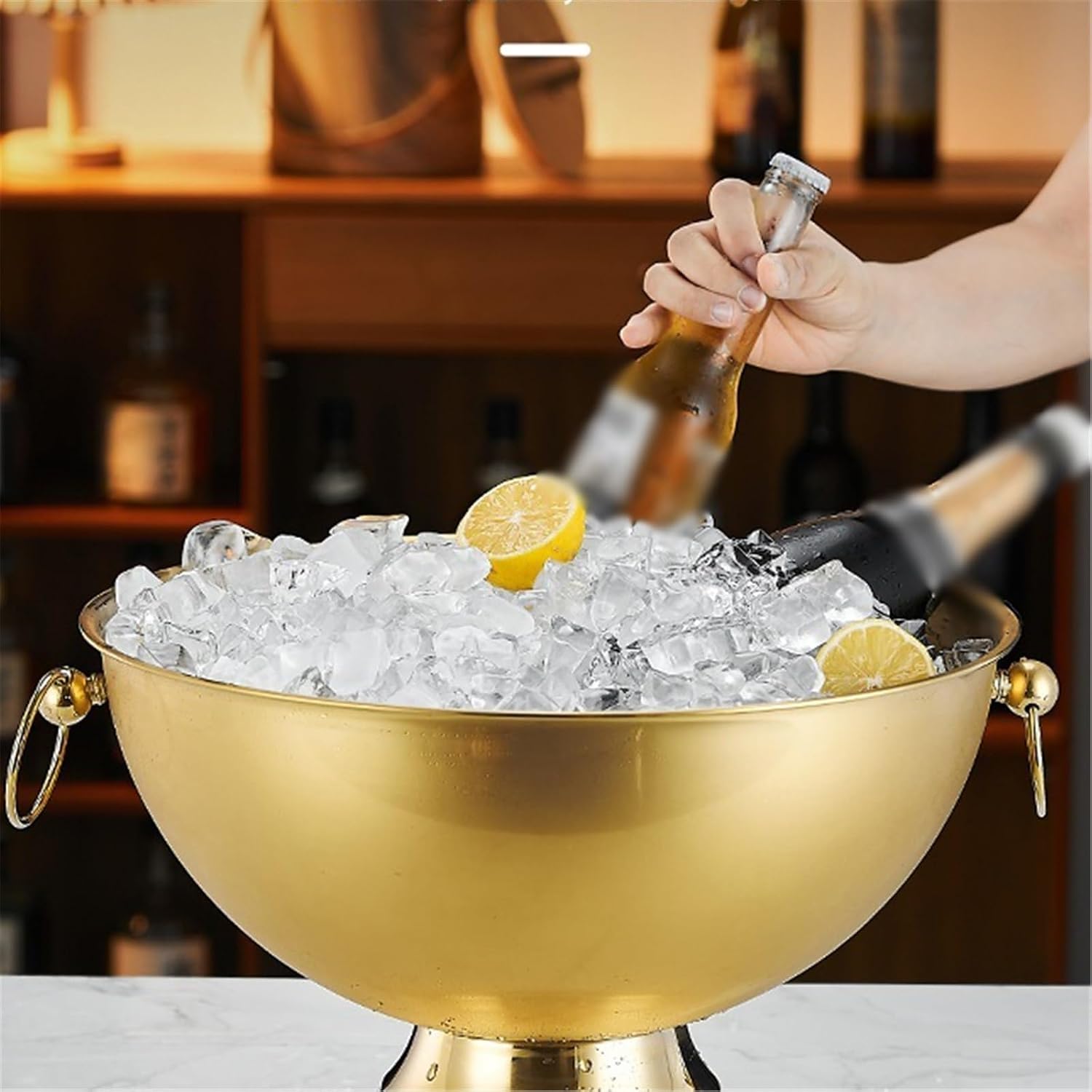 Ice Buckets Large Stainless Steel Double-Eared Ice Bucket for Wine Champagne Beer KTV Clubs Bar Parties(Silver)