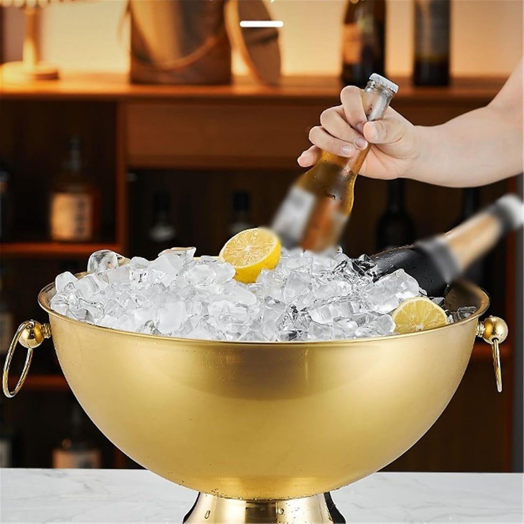 Ice Buckets Large Stainless Steel Double-Eared Ice Bucket for Wine Champagne Beer KTV Clubs Bar Parties(Gold)
