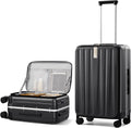 Hanke 24 Inch Checked Luggage PC Hard Shell Suitcases for Travel Front Opening Aluminum Frame Travel Luggage Rolling Suitcase with Wheels.(Jet Black)
