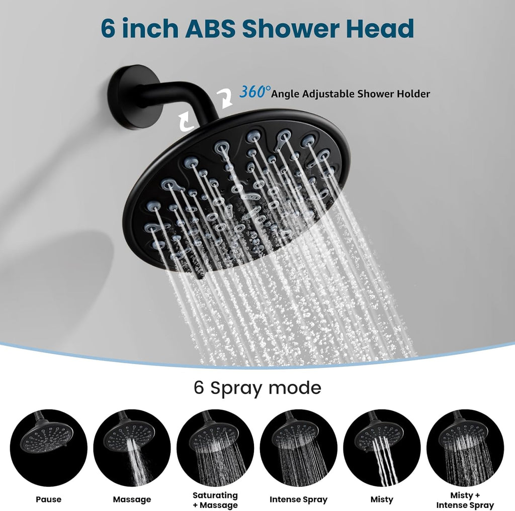 gotonovo 3 Handle Tub Shower Faucet Set, Tub and Shower Faucet Combo,Bathtub Faucet Set with 6 Settings Shower Head and Waterfall Tub Spout, Tub and Shower Trim Kit, Tub Shower Fixture Matte Black