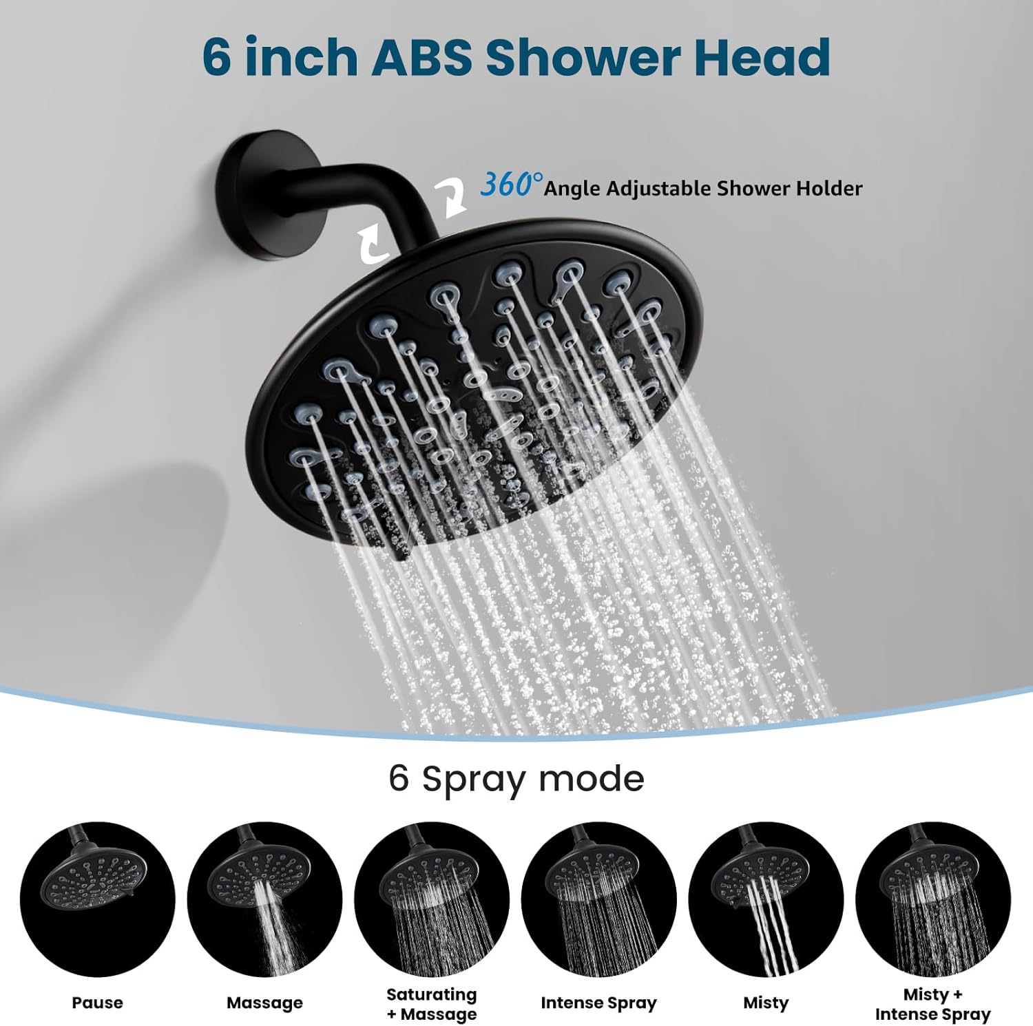 gotonovo 3 Handle Tub Shower Faucet Set, Tub and Shower Faucet Combo,Bathtub Faucet Set with 6 Settings Shower Head and Waterfall Tub Spout, Tub and Shower Trim Kit, Tub Shower Fixture Matte Black