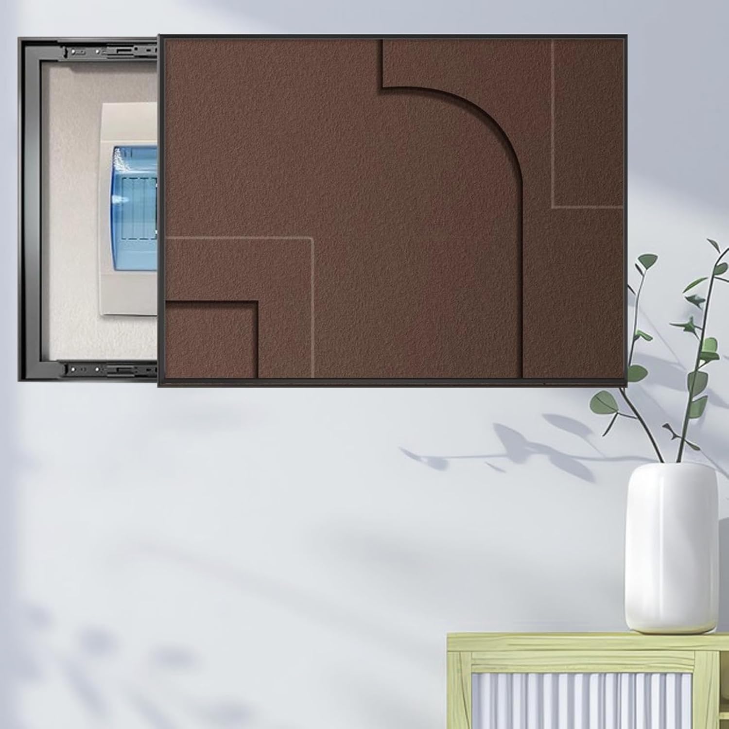 Kitchen Breaker Box Cover for Decorative Wall, Art Tan Electrical Panel Cover for Hide Meter Box/Junction Box, Decorative Fuse Box Cover Horizontal(Light Coffee,60x45cm(23 5/8x17 3/4in))